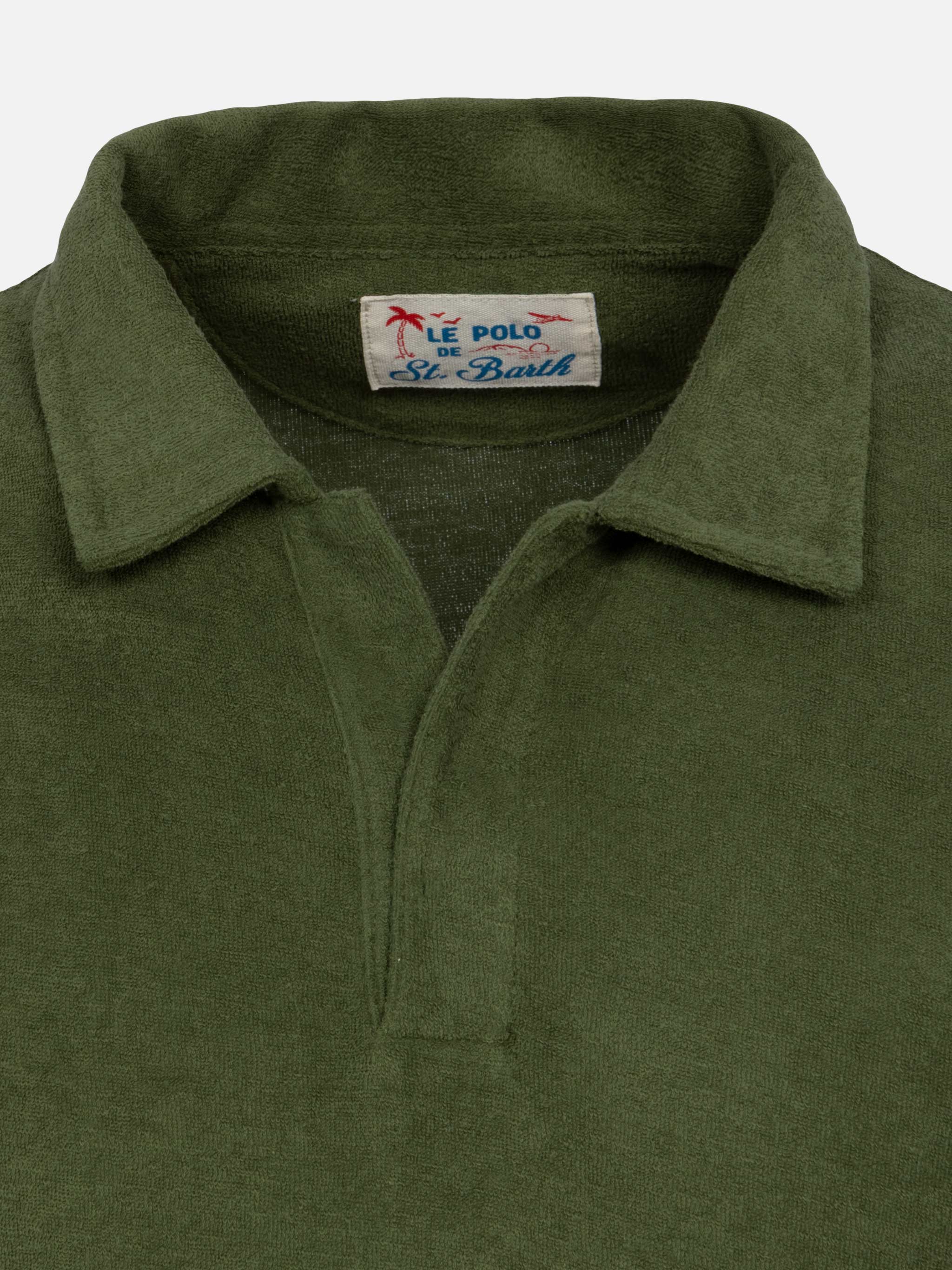 mc2-saint-barth-jeremy-polo-uomo-in-spugna-verde-militare-senza-bottoni image 6