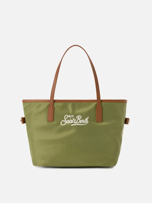 mc2-saint-barth-borsa-city-medium-in-nylon-verde-militare-logo-ricamato image 1