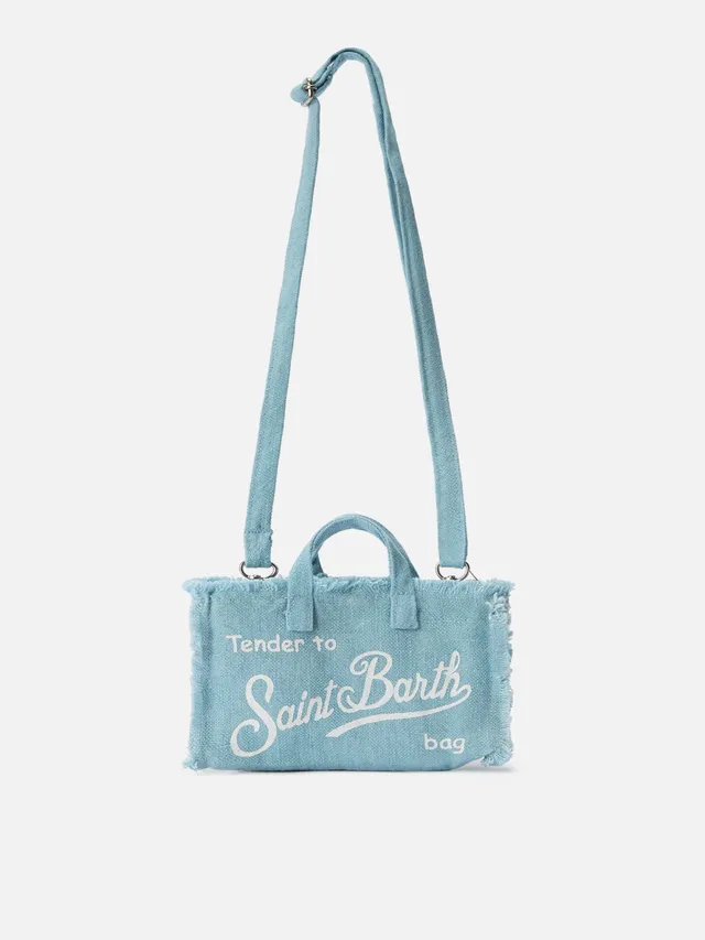 mc2-saint-barth-borsa-phone-micro-in-lino-azzurro-con-logo-a-contrasto image 1