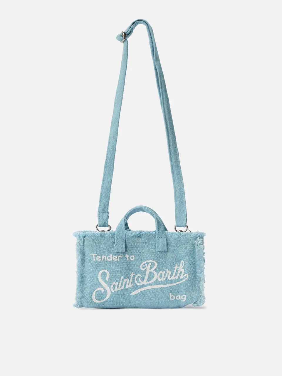 mc2-saint-barth-borsa-phone-micro-in-lino-azzurro-con-logo-a-contrasto image 1