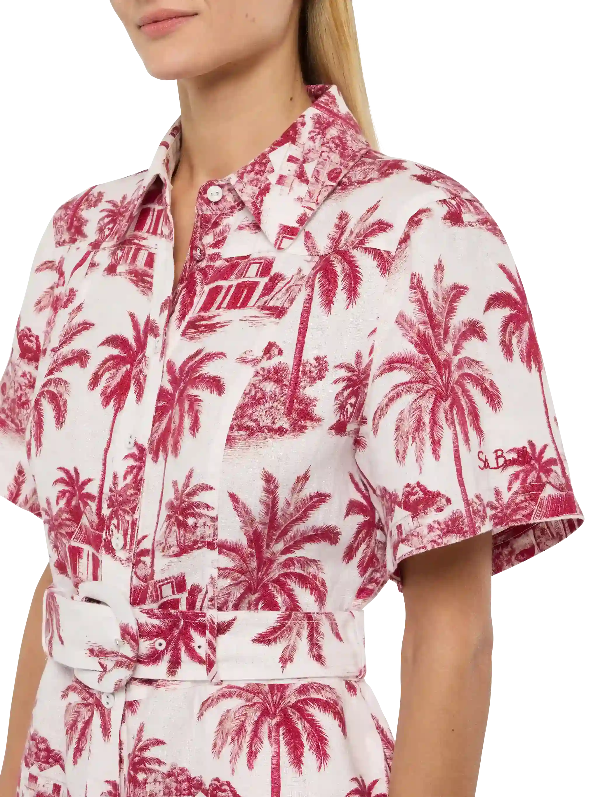 mc2-saint-barth-carola-playsuit-donna-lino-bianco-toile-de-jouy-con-cintura image 3
