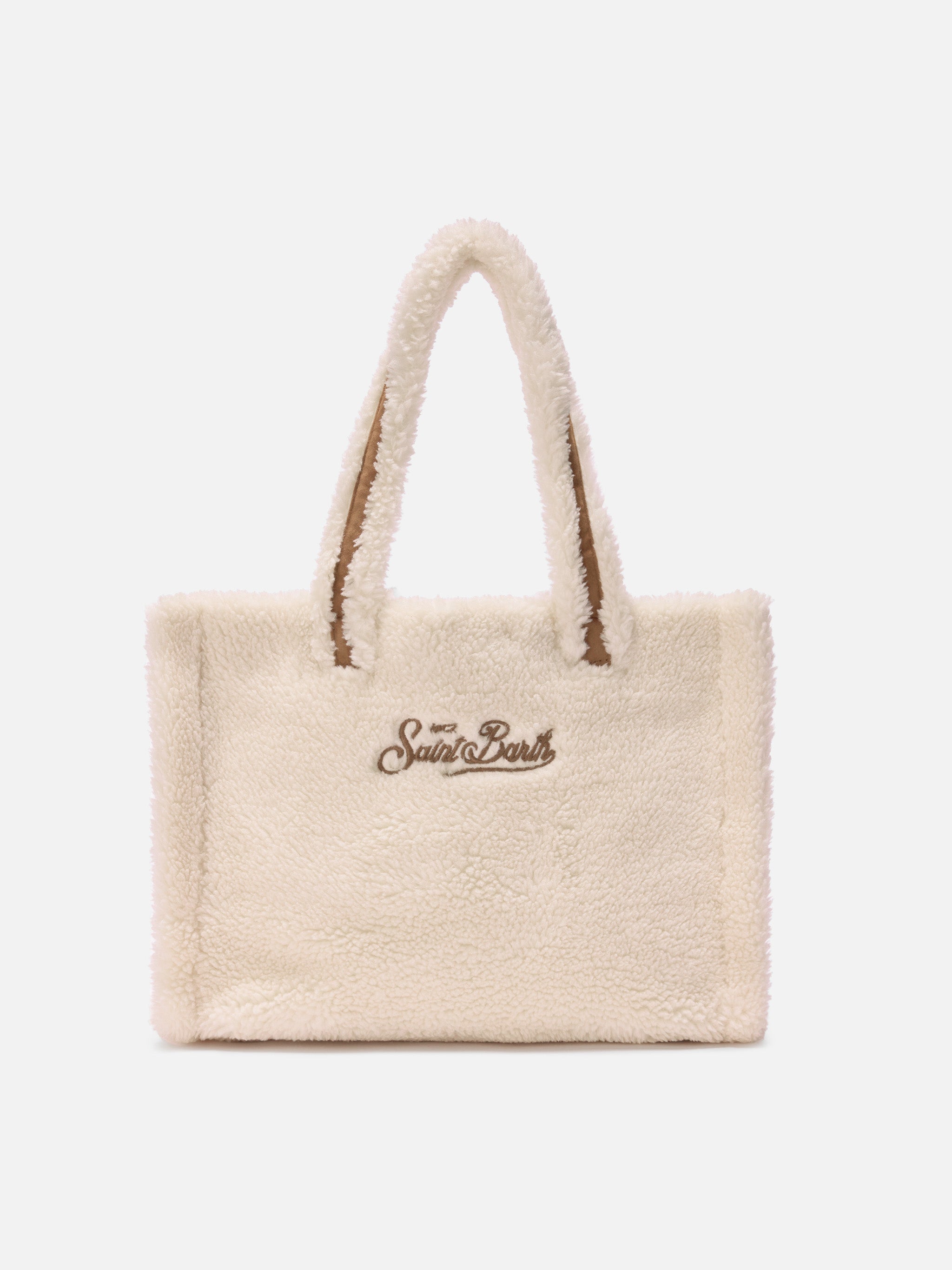 mc2-saint-barth-colette-teddy-borsa-bianca-effetto-sherpa-con-maxi-logo image 3