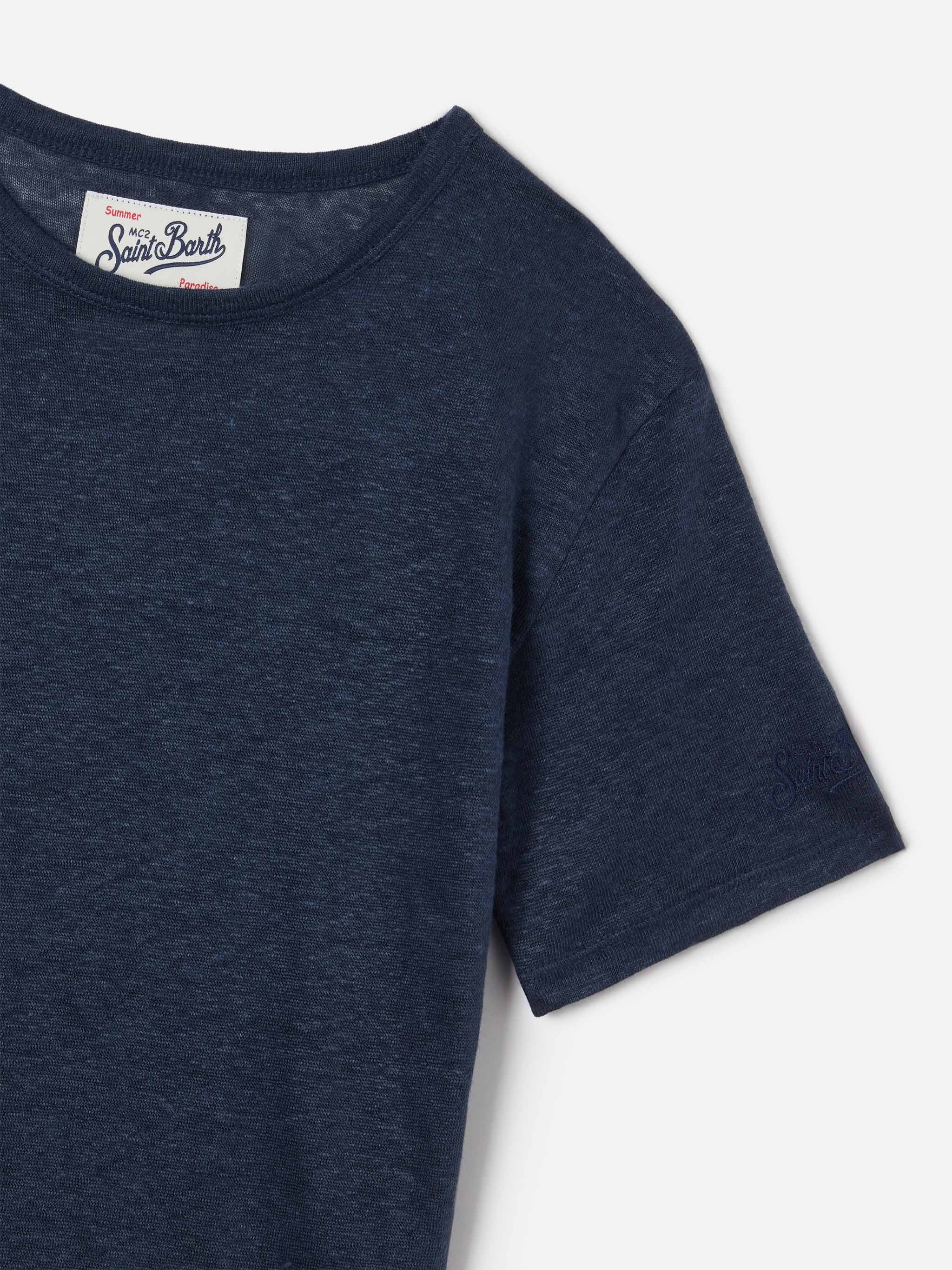 mc2-saint-barth-alex-t-shirt-bambino-puro-lino-blu-navy image 2