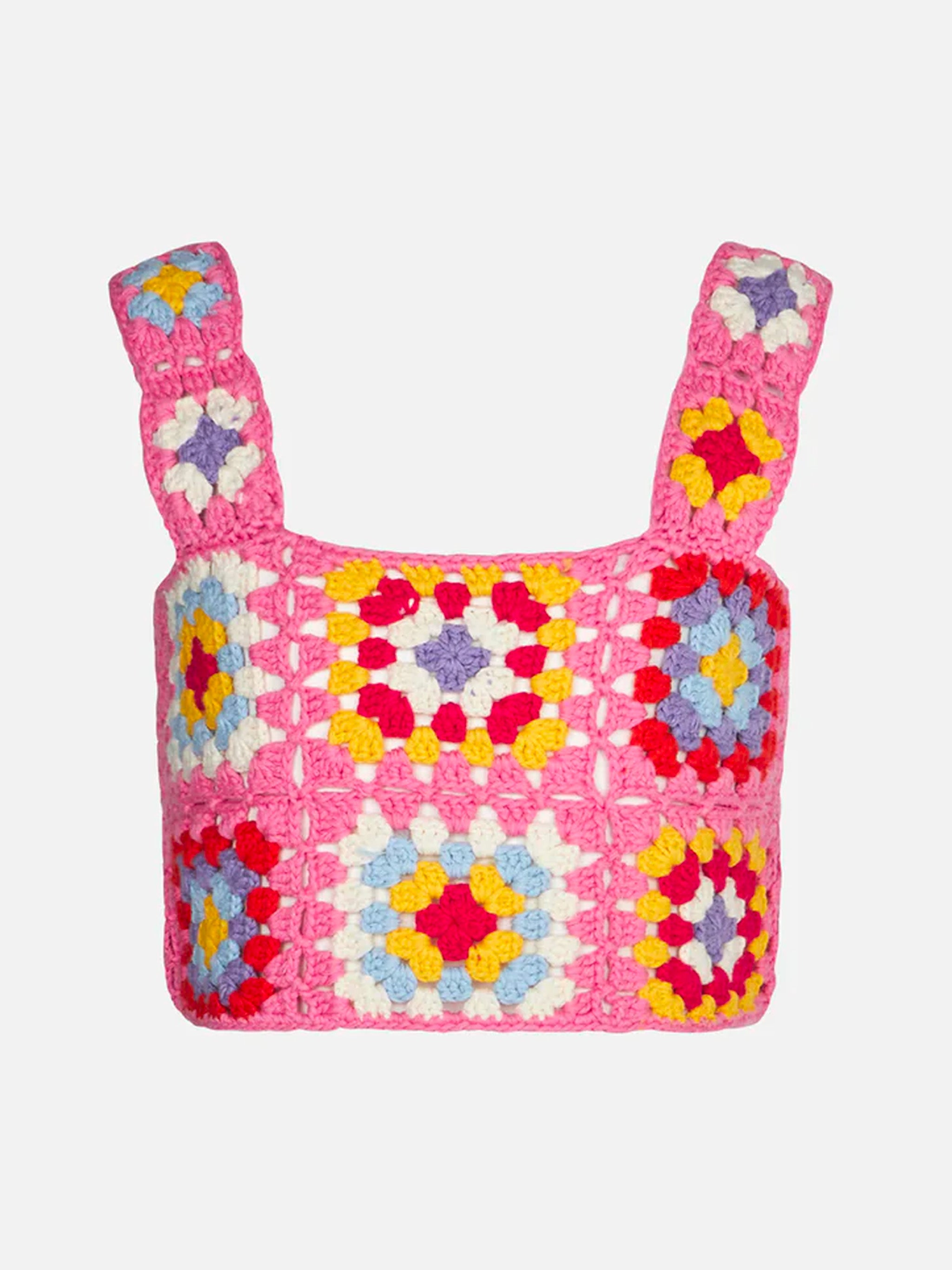 mc2-saint-barth-top-bambina-uncinetto-multicolore-su-rosa image 3