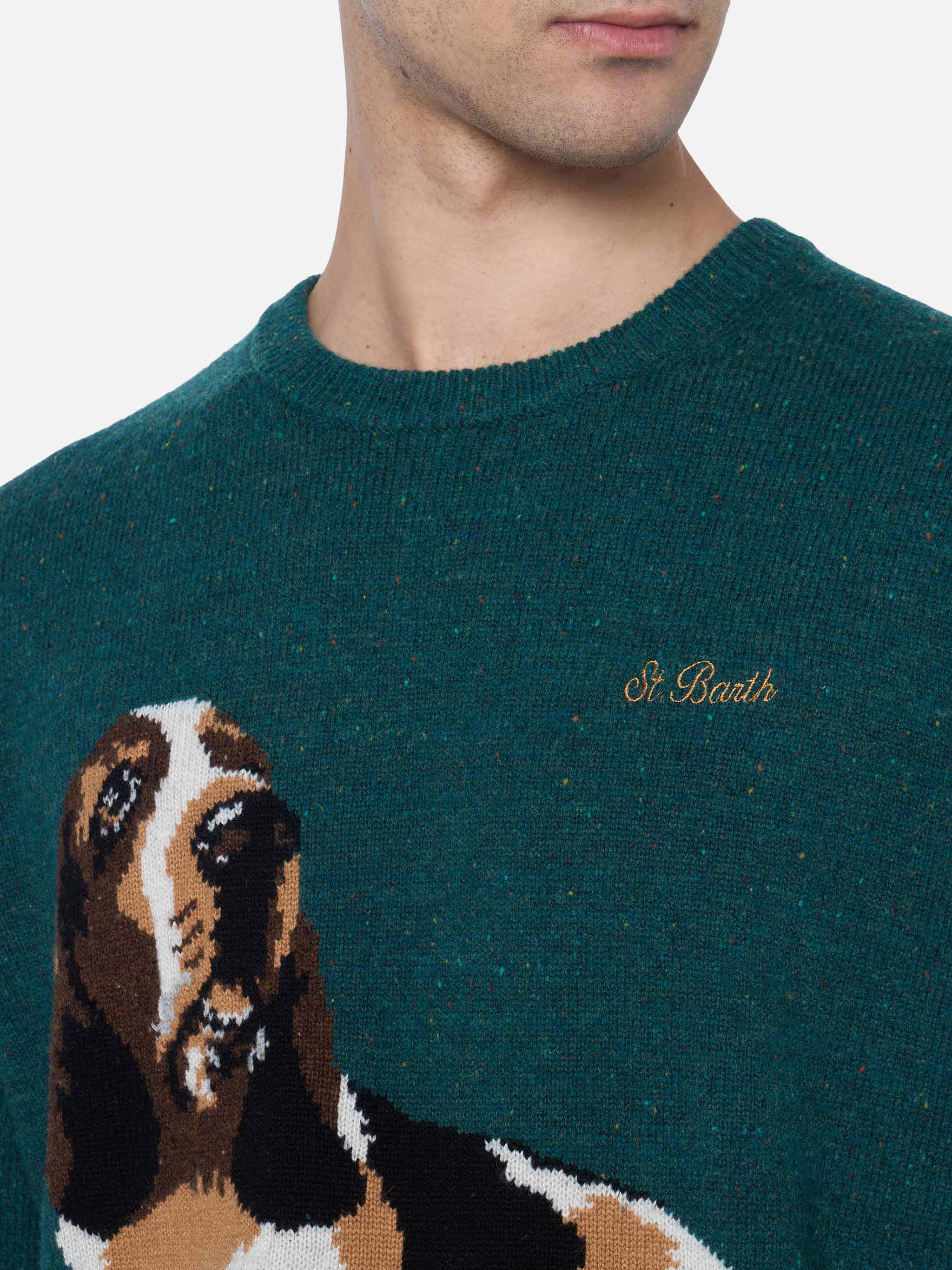 mc2-saint-barth-heron-maglione-girocollo-uomo-verde-con-jacquard-basset-hound image 2