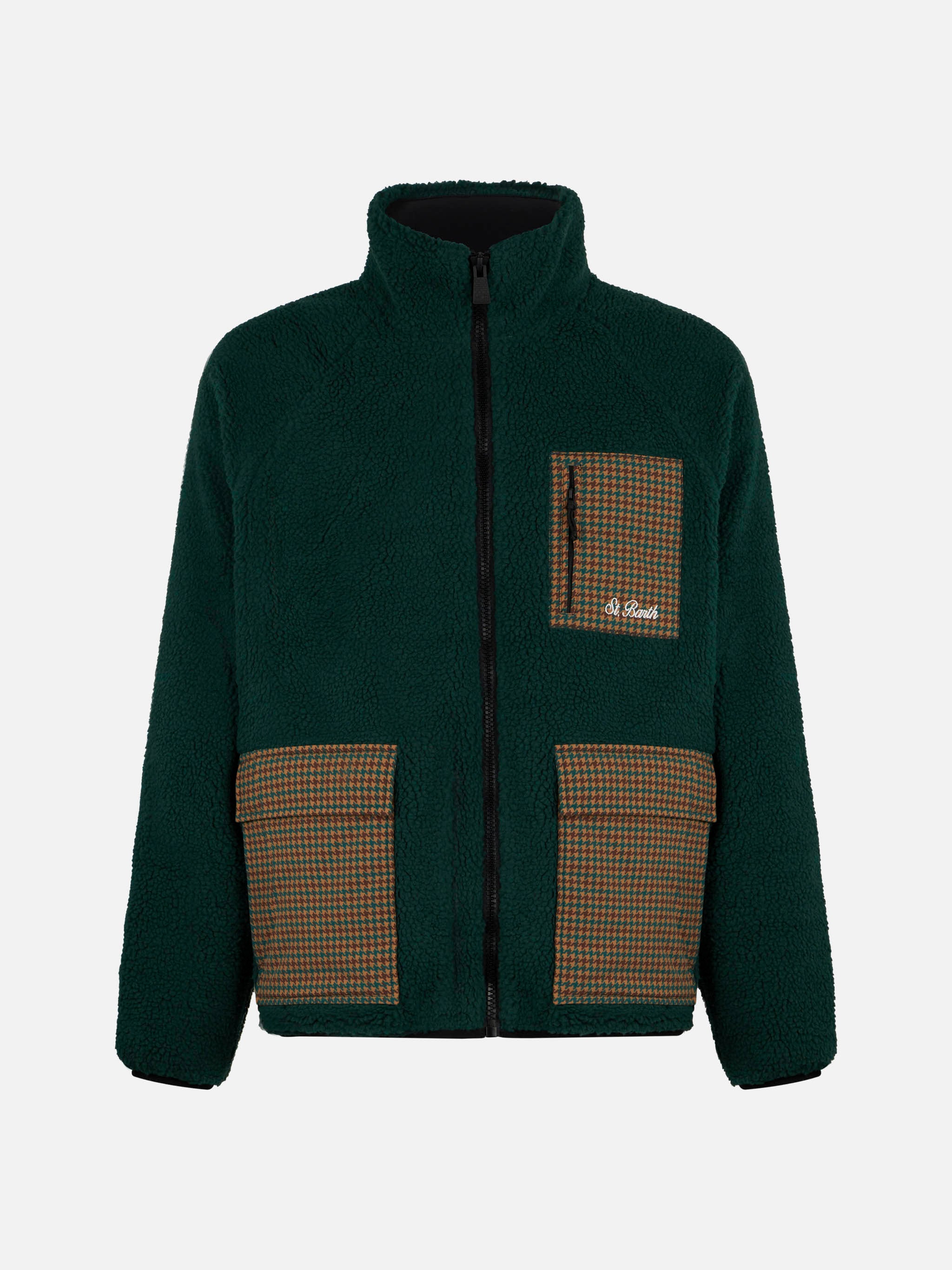 mc2-saint-barth-keystone-giacca-sherpa-verde-con-tasche-pied-de-poule-uomo image 4