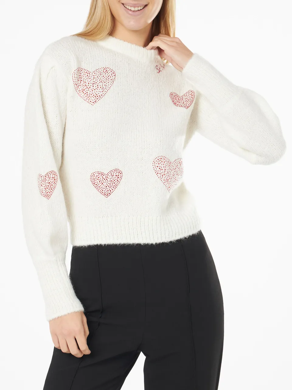 mc2-saint-barth-maglione-bloom-soft-bianco-donna-con-cuori-in-strass-rossi image 1