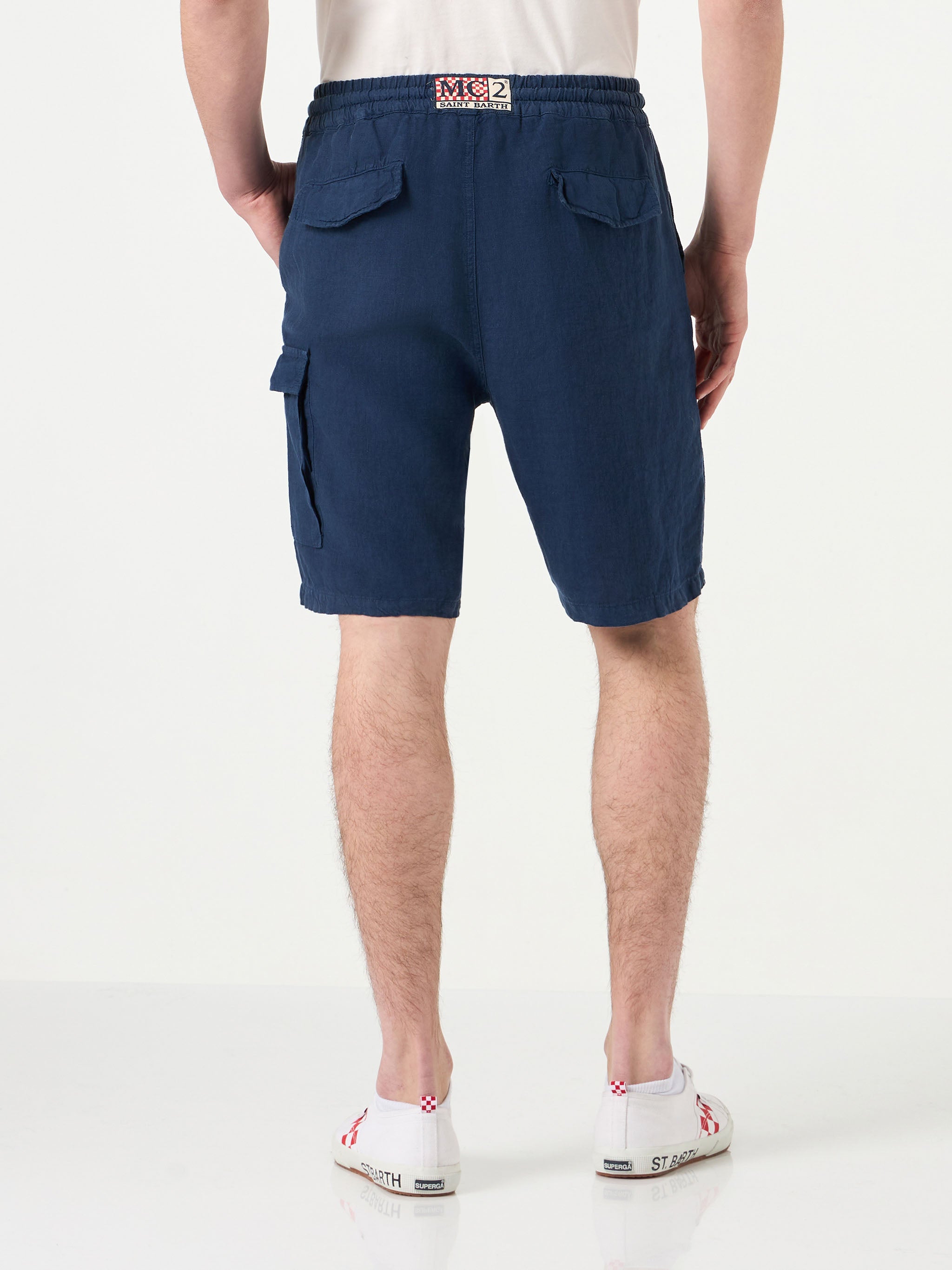 mc2-saint-barth-bermuda-uomo-in-lino-blu-navy-tinta-unita image 2