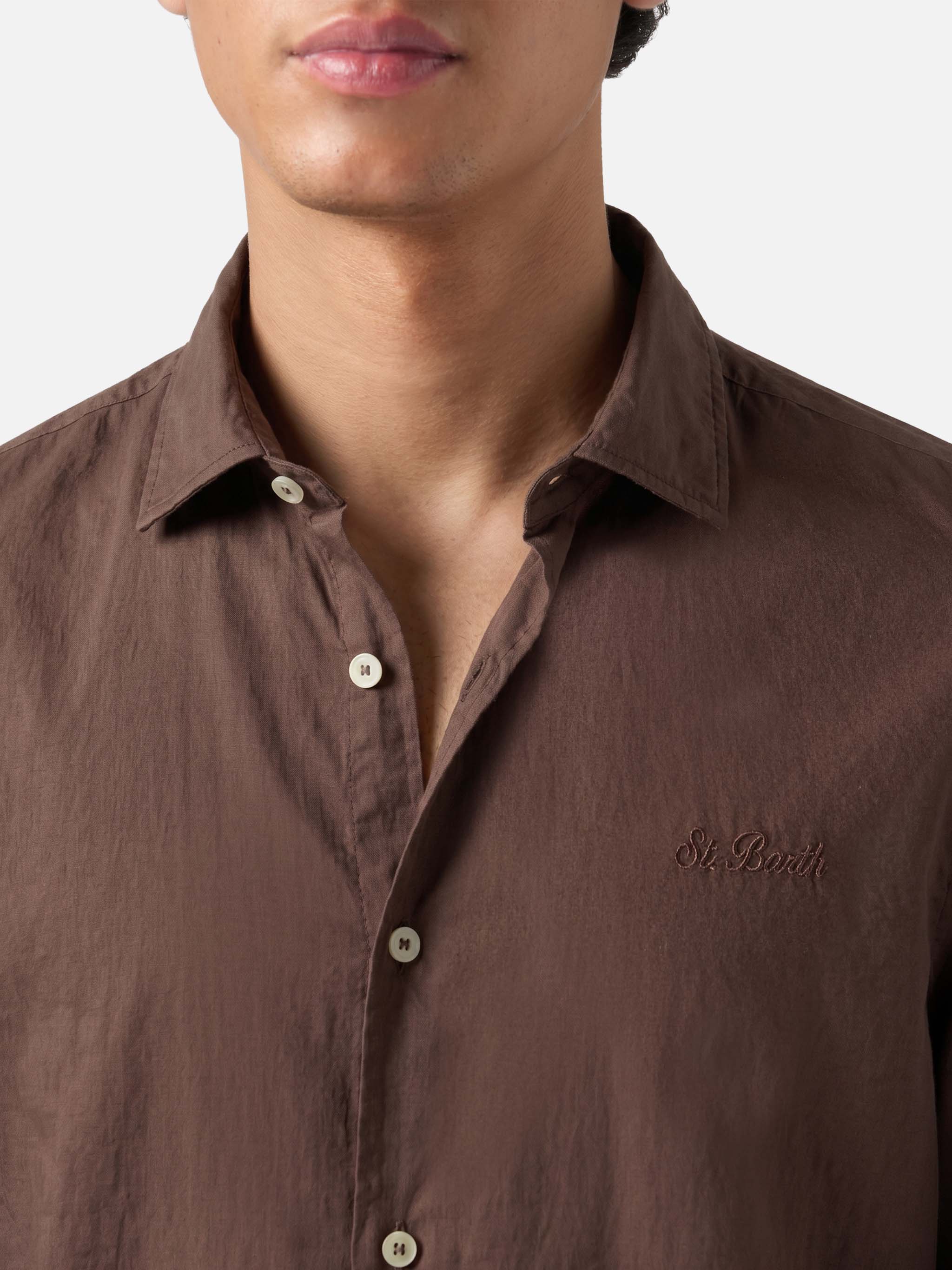 mc2-saint-barth-camicia-chemise-ice-uomo-in-voile-di-cotone-marrone image 3