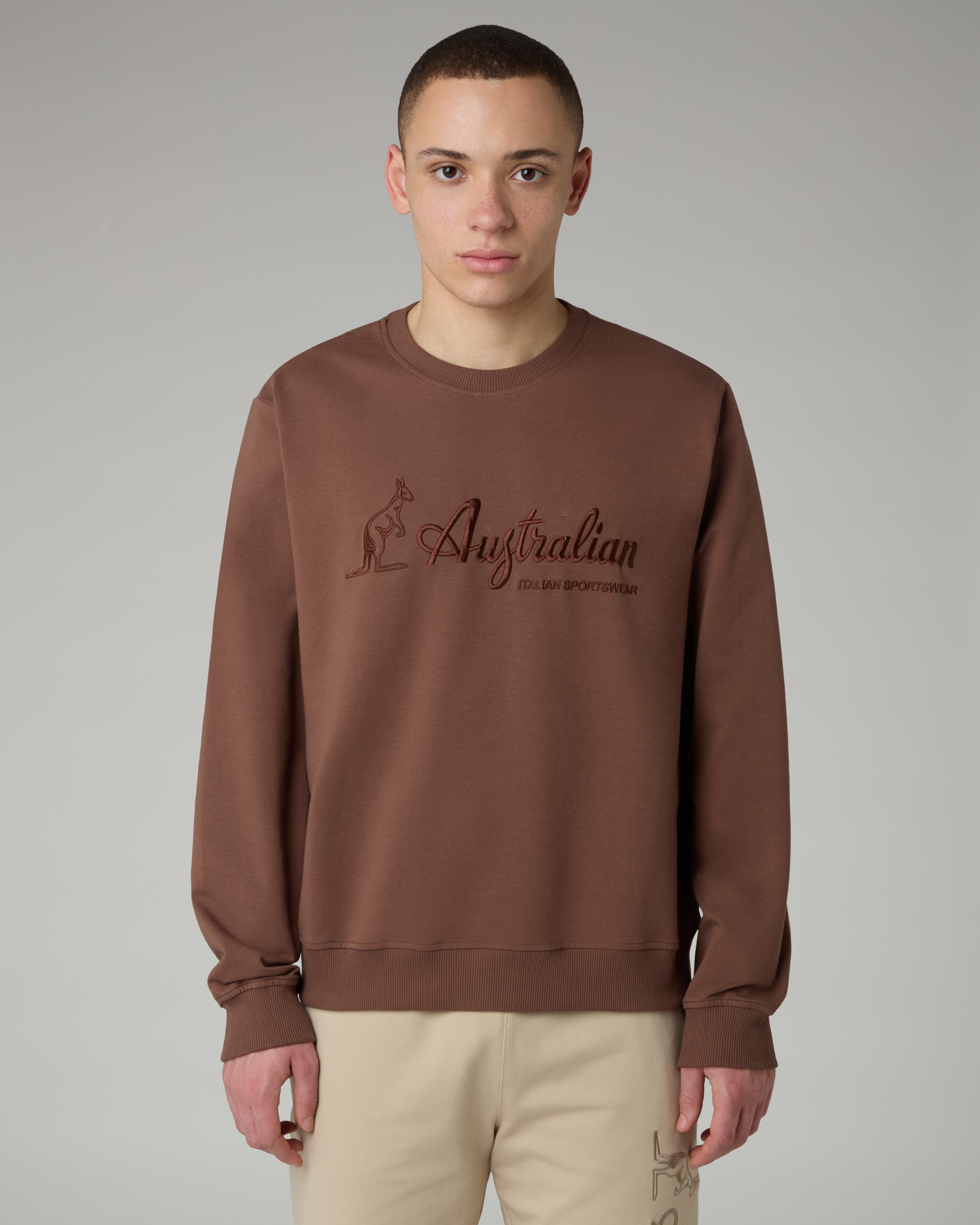 australian-statement-logo-crewneck-felpa-girocollo-uomo-cannella image 1