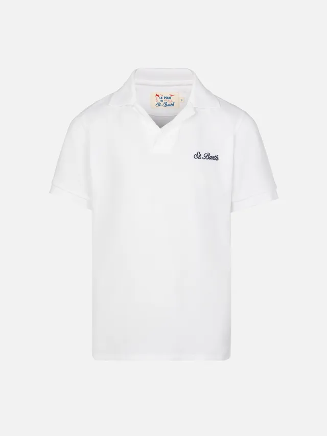 mc2-saint-barth-polo-charles-jr-piqu-cotone-bianco-bimbo-senza-bottoni image 1