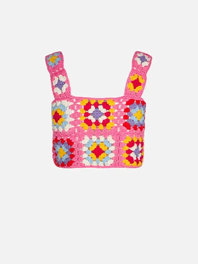 mc2-saint-barth-top-bambina-uncinetto-multicolore-su-rosa image 1