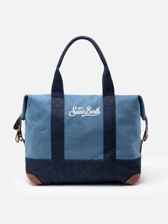 mc2-saint-barth-travel-duffel-bag-borsone-viaggio-denim-righe-con-pelle image 1