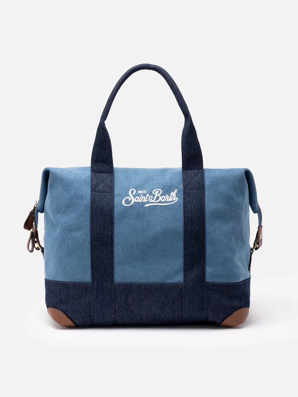 mc2-saint-barth-travel-duffel-bag-borsone-viaggio-denim-righe-con-pelle image 1