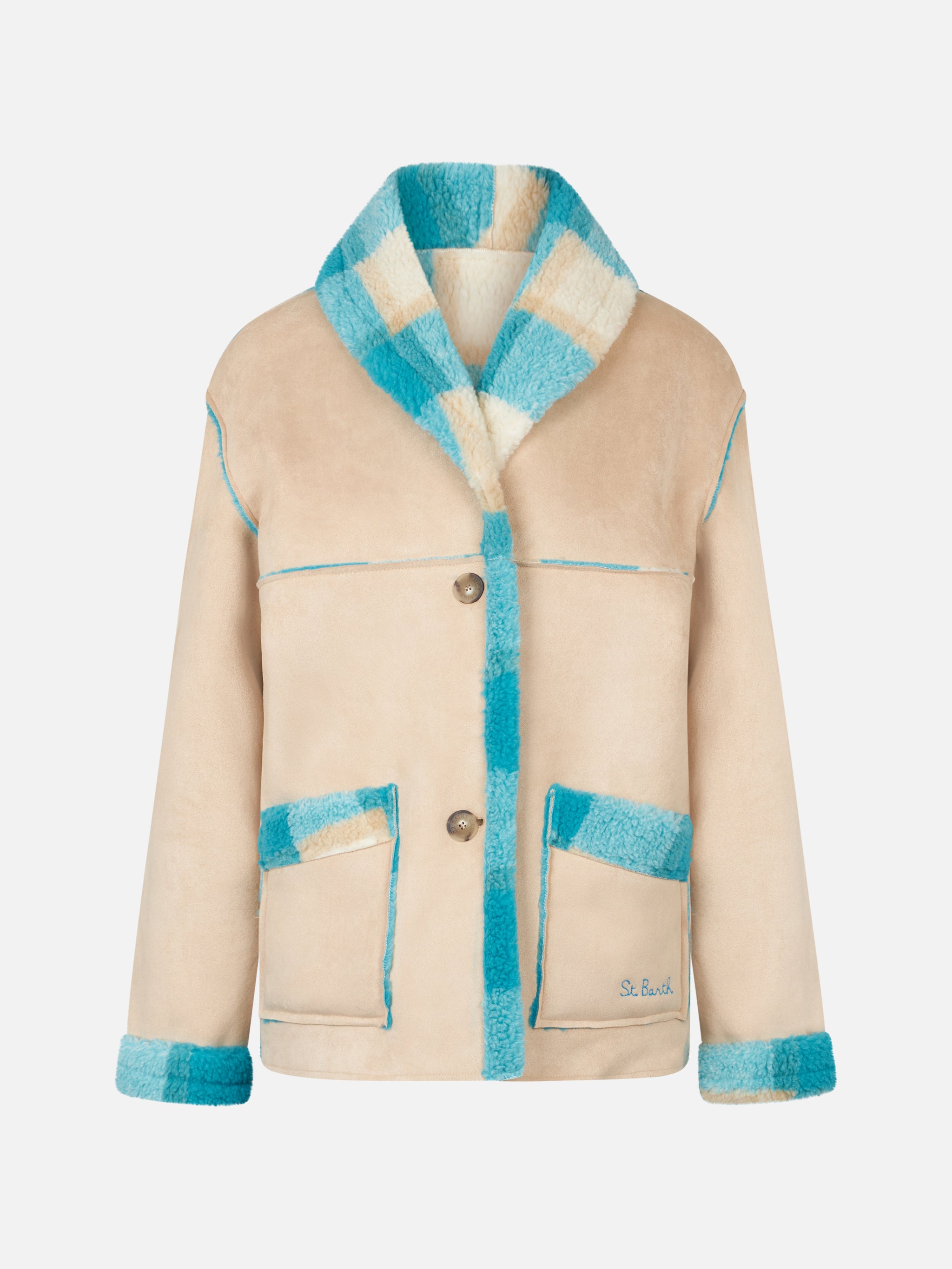 mc2-saint-barth-giacca-dorys-reversibile-effetto-shearling-con-stampa-tartan image 7