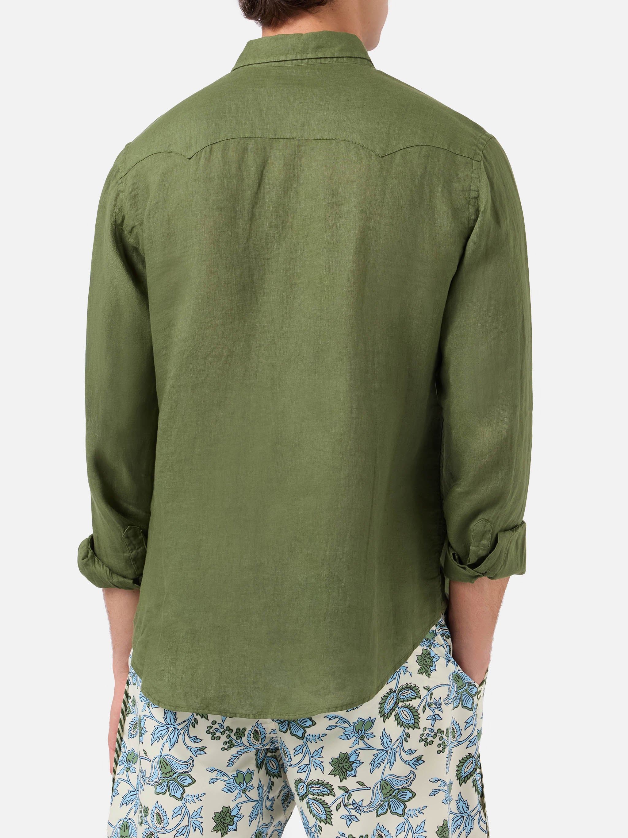 mc2-saint-barth-camicia-sikelia-uomo-in-lino-verde-scuro image 3