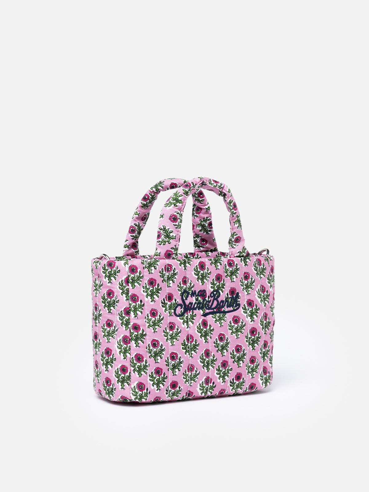 mc2-saint-barth-borsa-soft-tote-mini-trapuntata-rosa-a-fiori-con-tracolla image 3