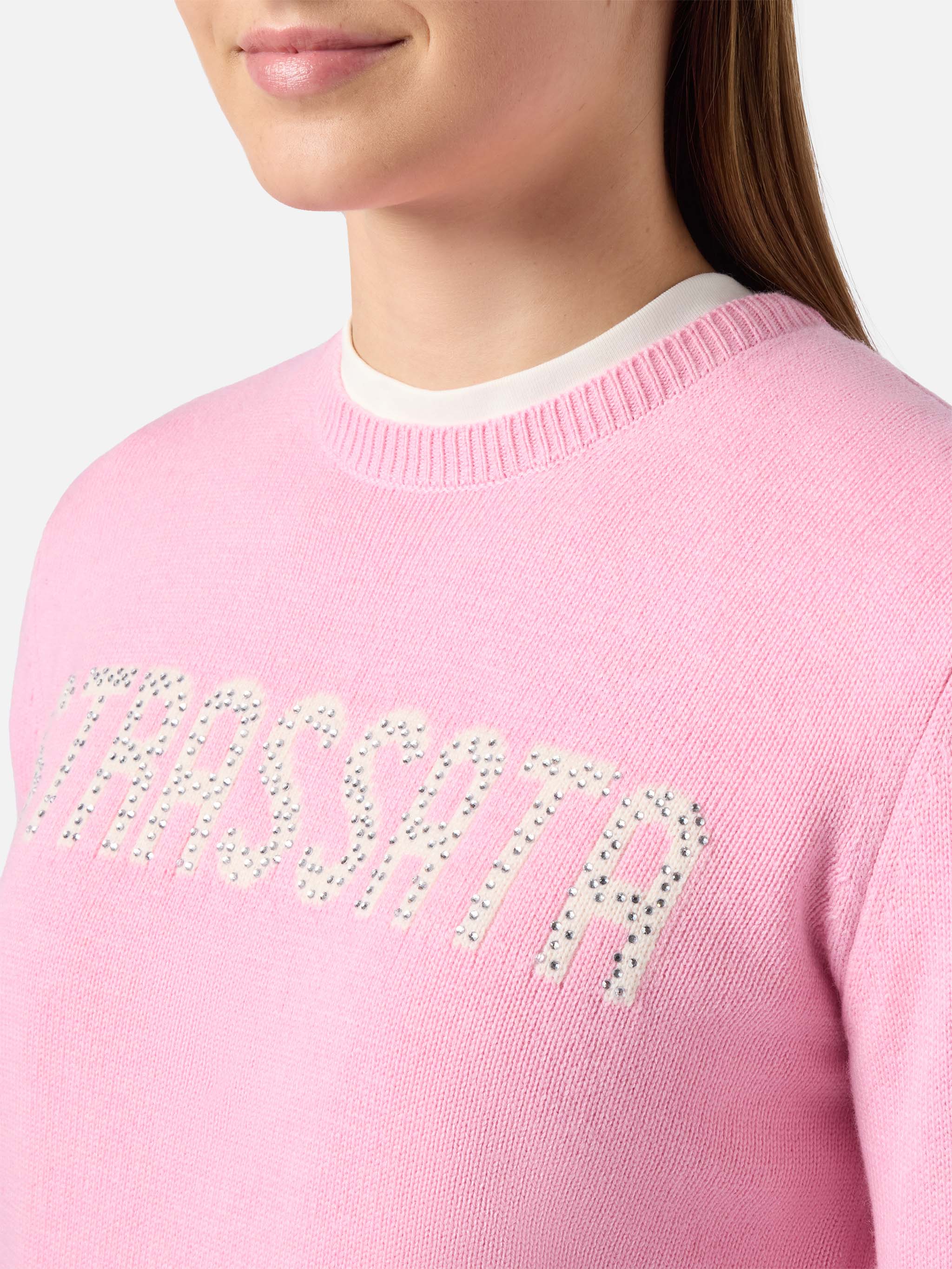 mc2-saint-barth-new-queen-maglione-donna-in-misto-cashmere-rosa-con-scritta-stra image 2