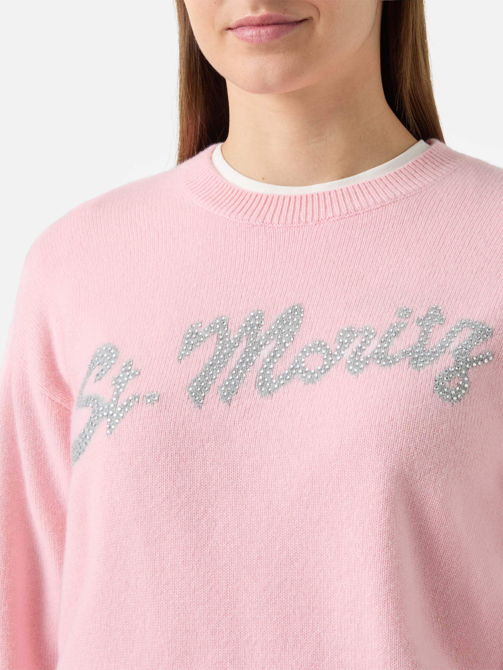 mc2-saint-barth-louise-maglione-donna-cashmere-rosa-st-moritz-strass image 2