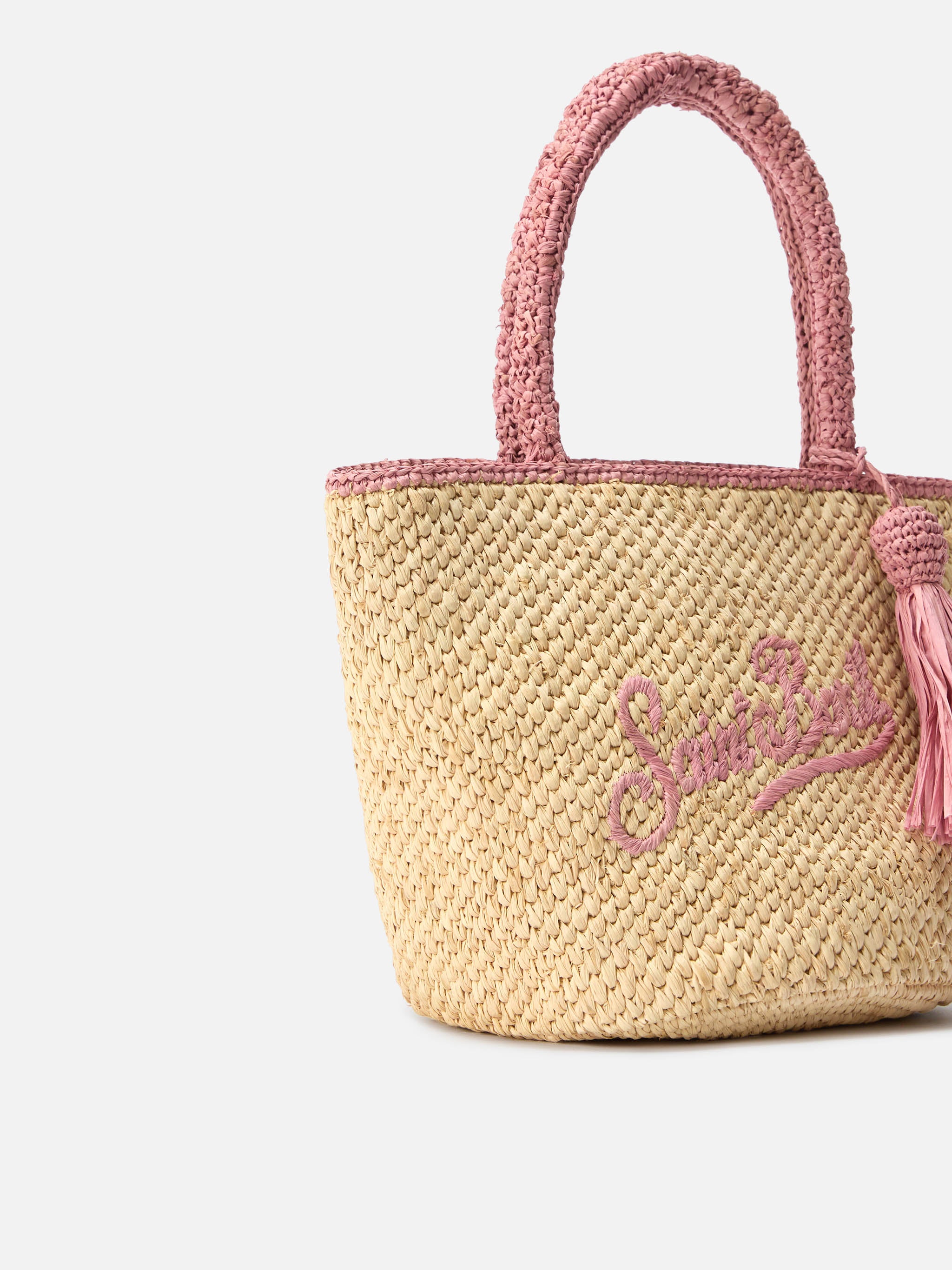 mc2-saint-barth-marcy-medium-borsa-a-spalla-in-raffia-naturale-e-rosa-con-logo-r image 3