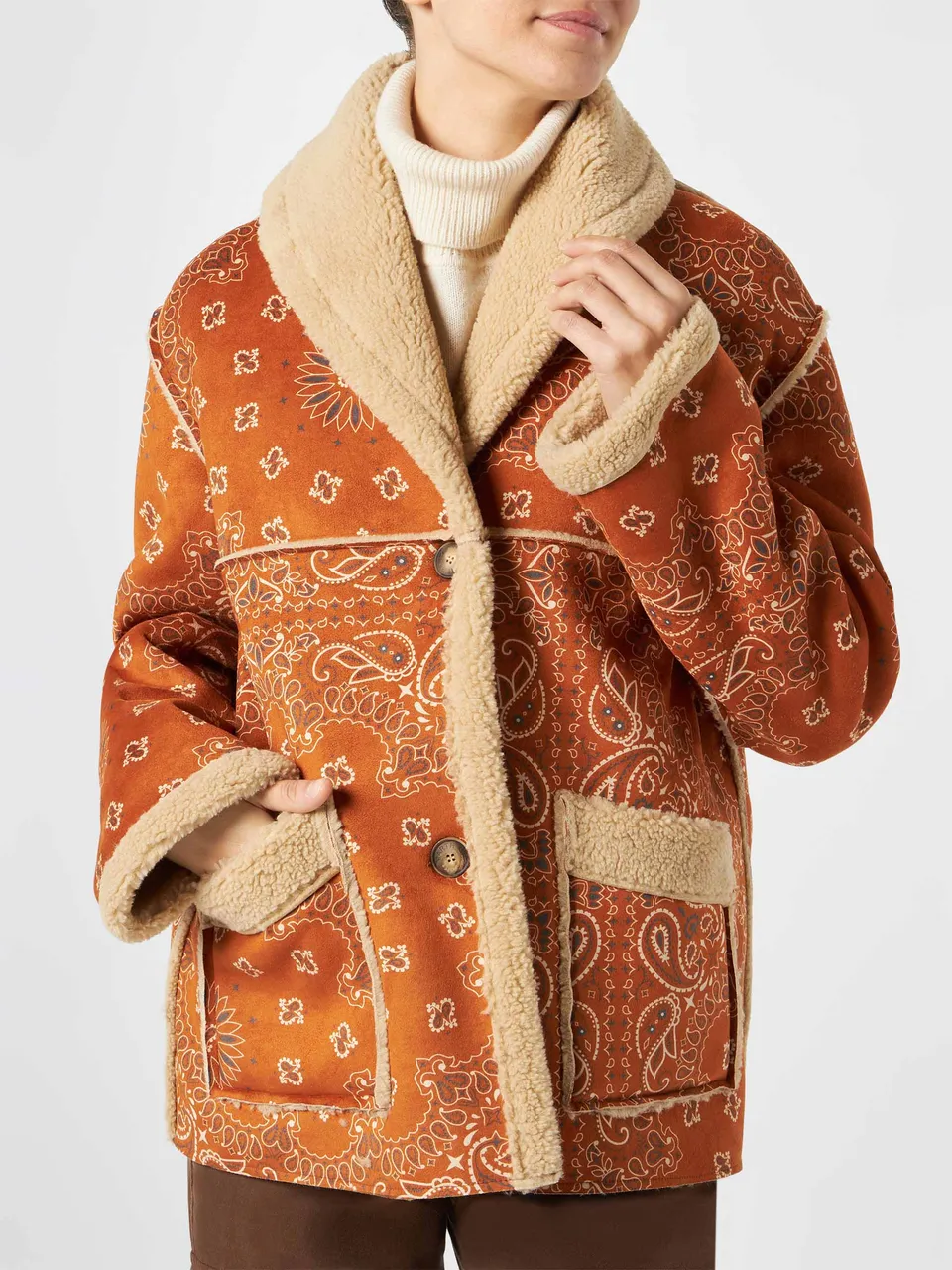 mc2-saint-barth-dorys-giacca-donna-reversibile-shearling-stampa-bandana-beige image 1