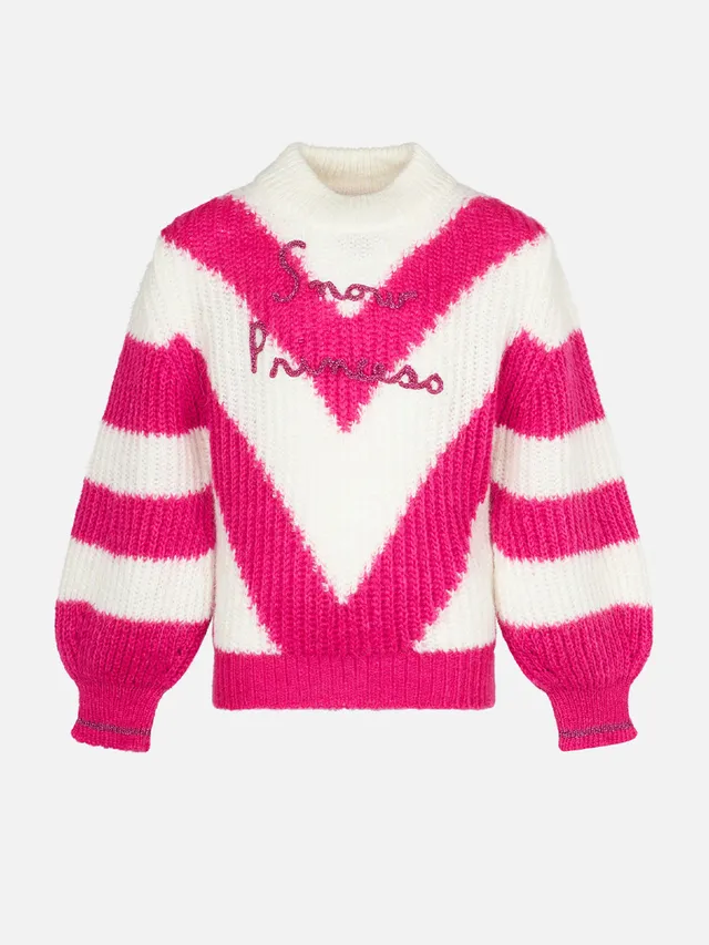 mc2-saint-barth-maglione-bambina-squadrato-con-ricamo-snow-princess-righe-bianch image 1