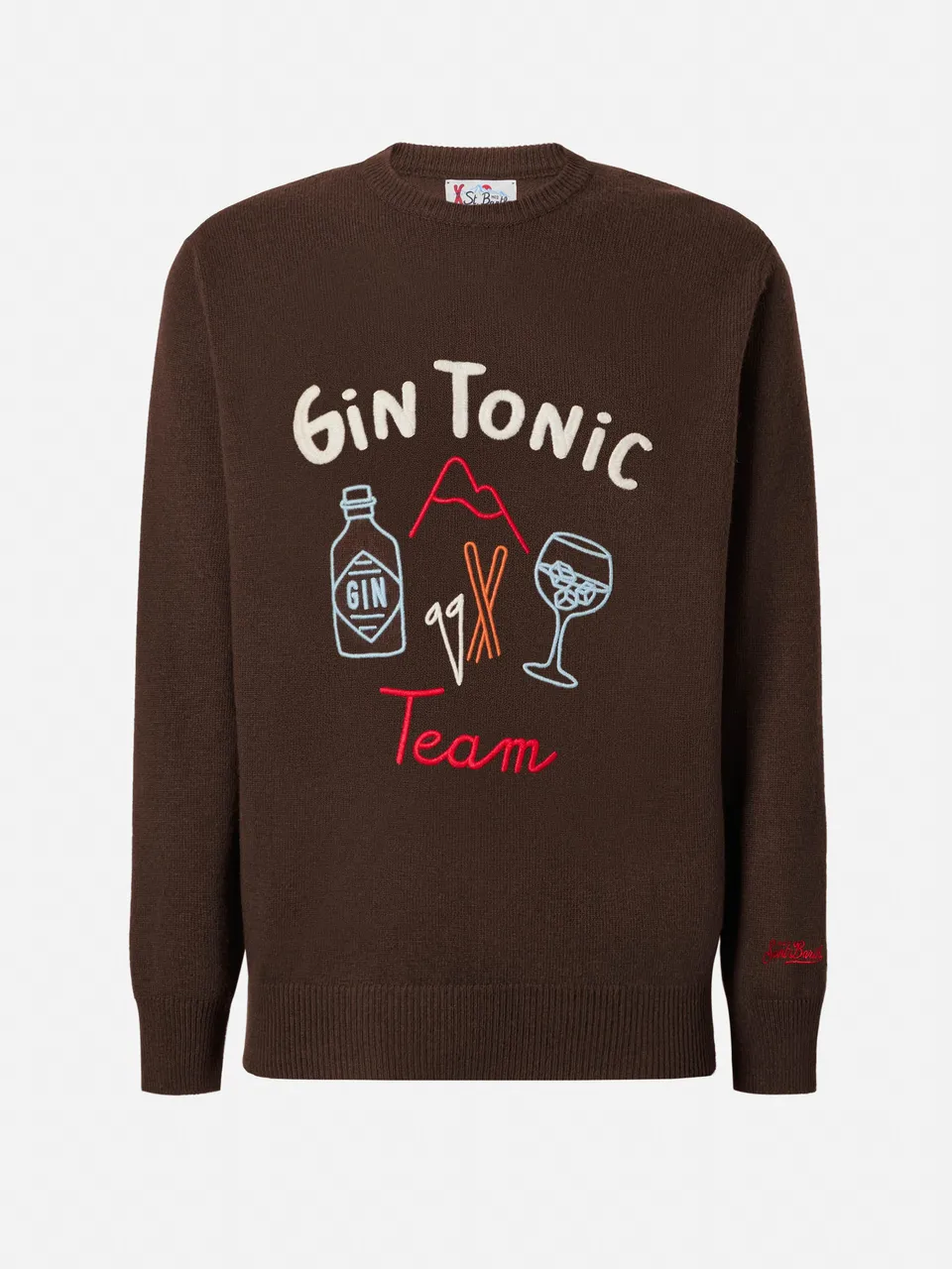 mc2-saint-barth-heron-maglione-girocollo-uomo-marrone-con-ricamo-gin-tonic-team image 1