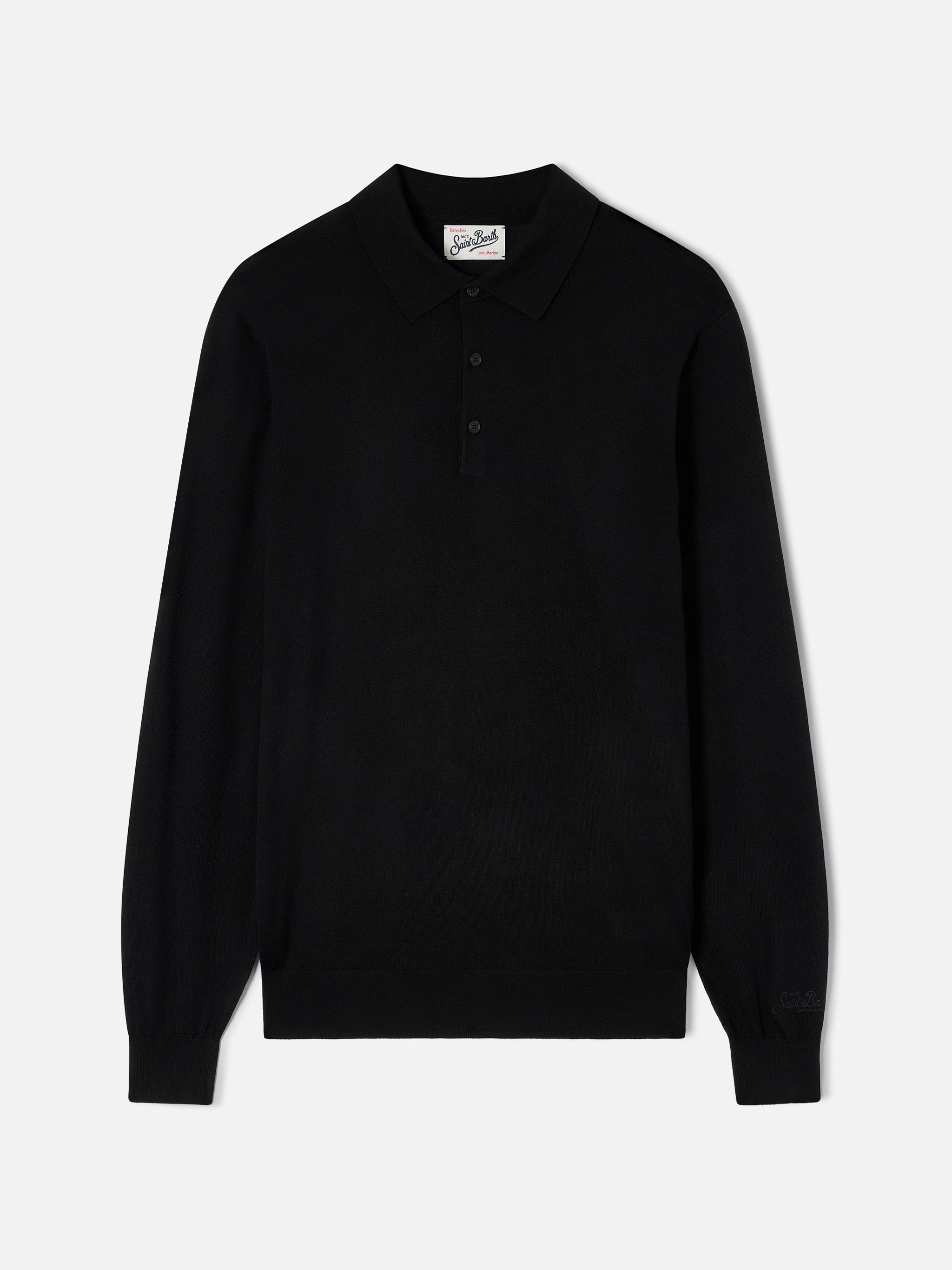 mc2-saint-barth-alfie-polo-uomo-in-maglia-merino-nera image 1