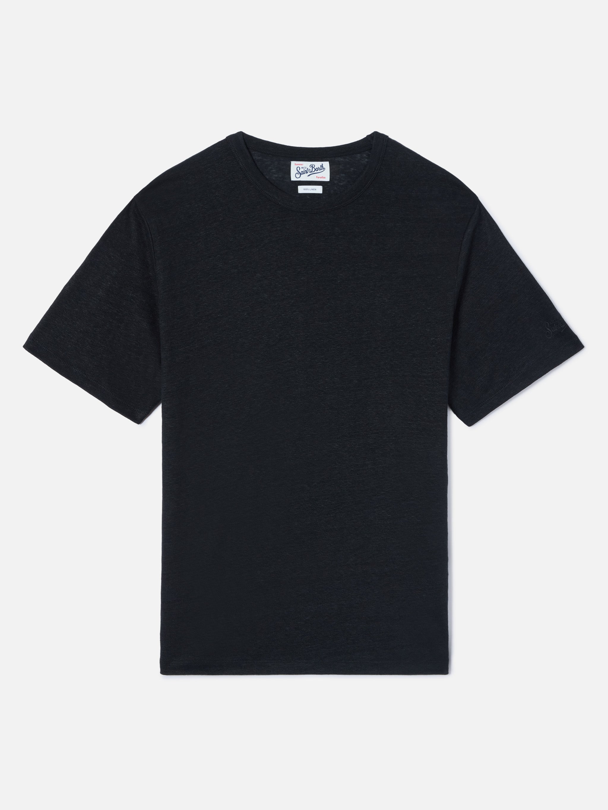 mc2-saint-barth-ecstasea-t-shirt-uomo-in-puro-lino-nero-con-logo-ricamato image 1