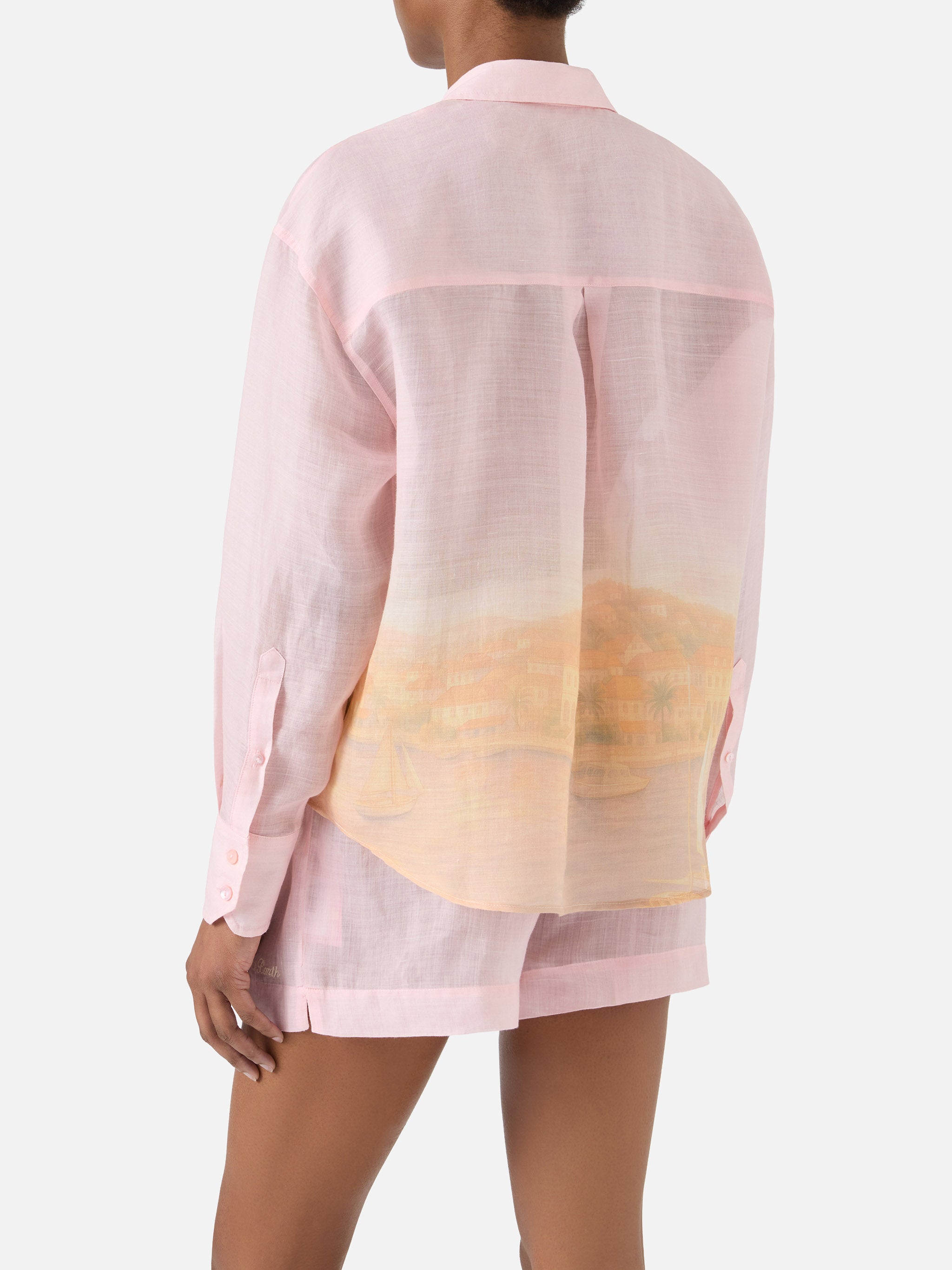 mc2-saint-barth-cristal-camicia-donna-in-ramie-stampa-sunset-rosa-fit-oversize image 4