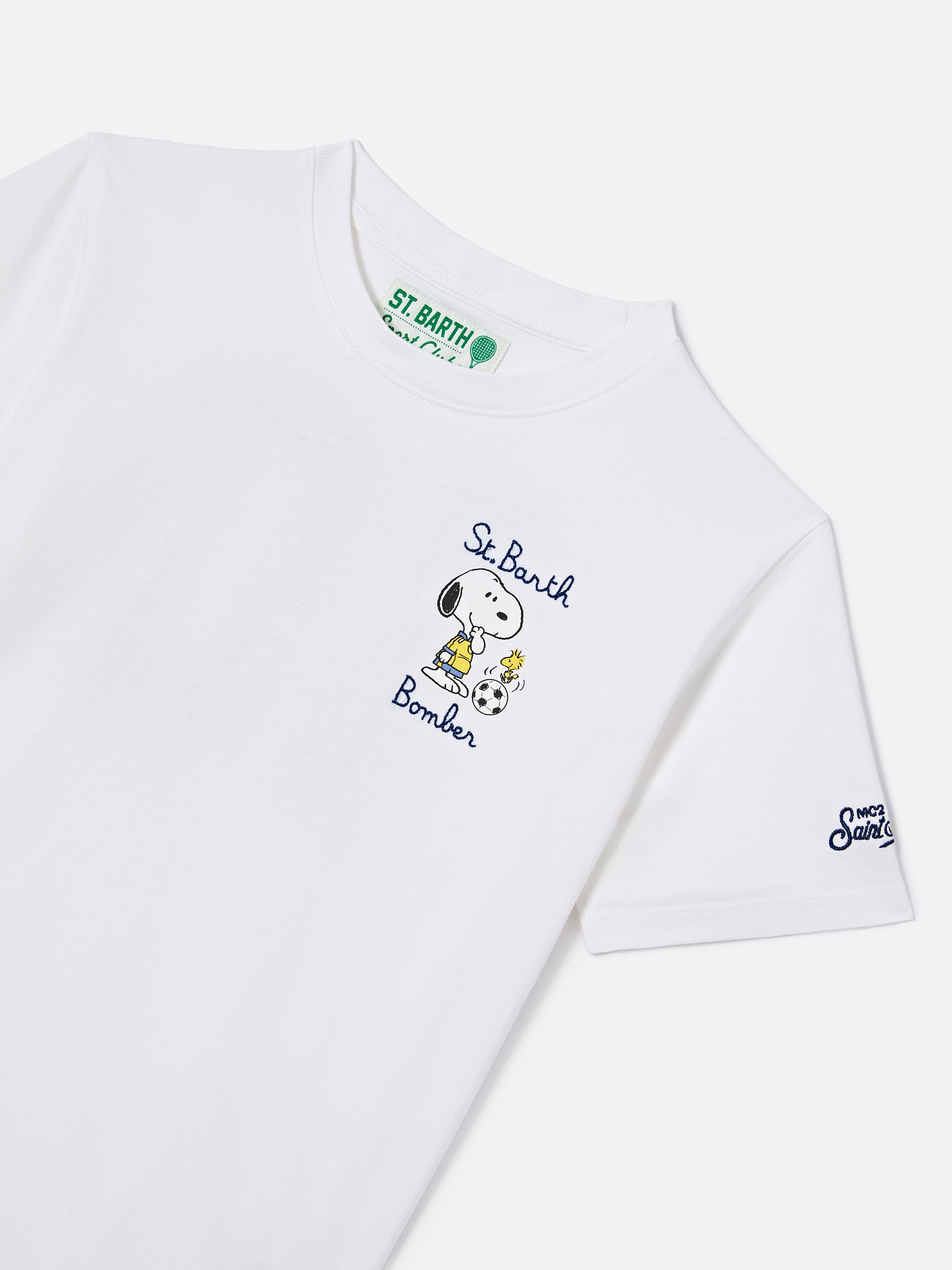 mc2-saint-barth-portland-jr-t-shirt-bambino-bianca-cotone-ricamo-bomber-peanuts- image 2
