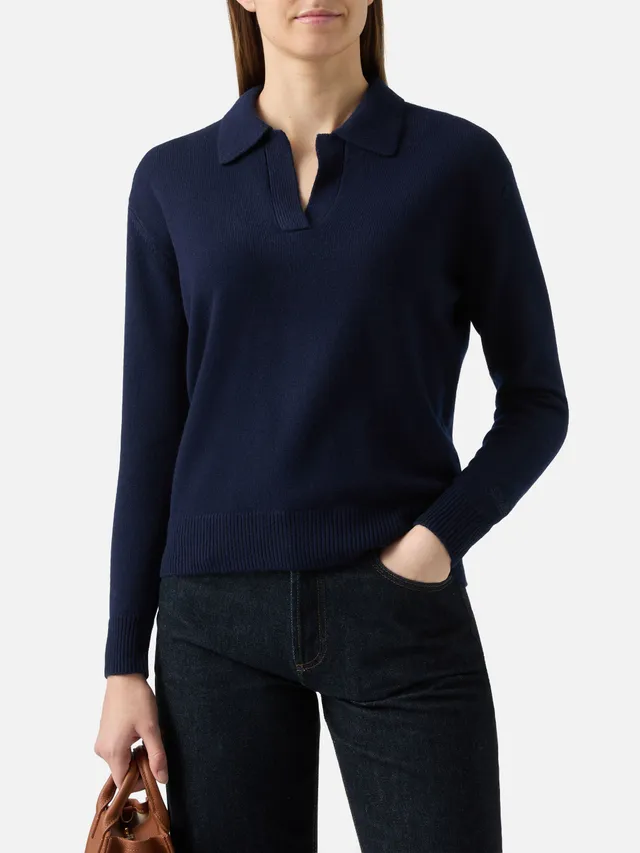 mc2-saint-barth-eze-maglione-donna-in-lana-blu-notte-collo-polo image 1
