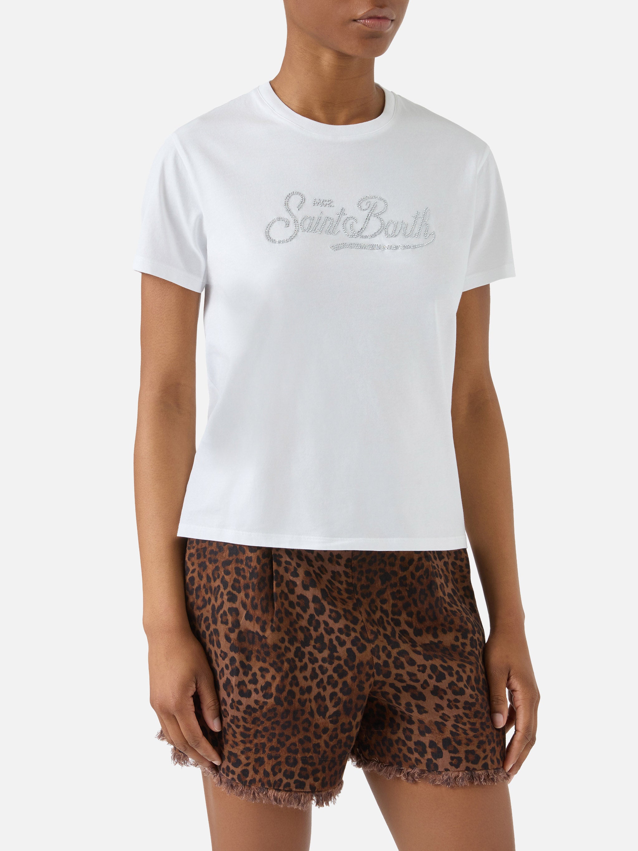 mc2-saint-barth-t-shirt-emilie-donna-bianca-logo-strass image 2