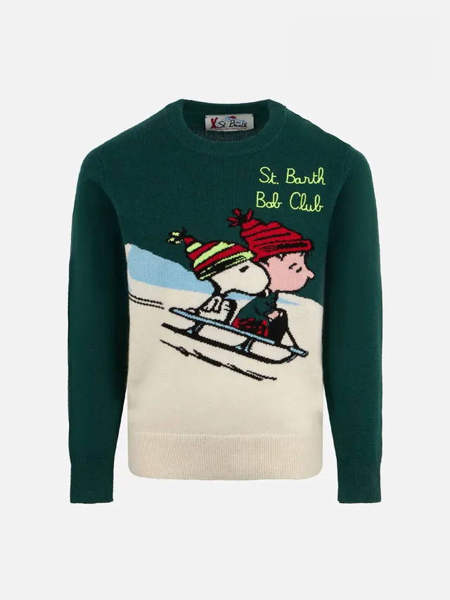 mc2-saint-barth-dou-maglione-bambino-verde-con-jacquard-snoopy-peanuts-special-e image 1
