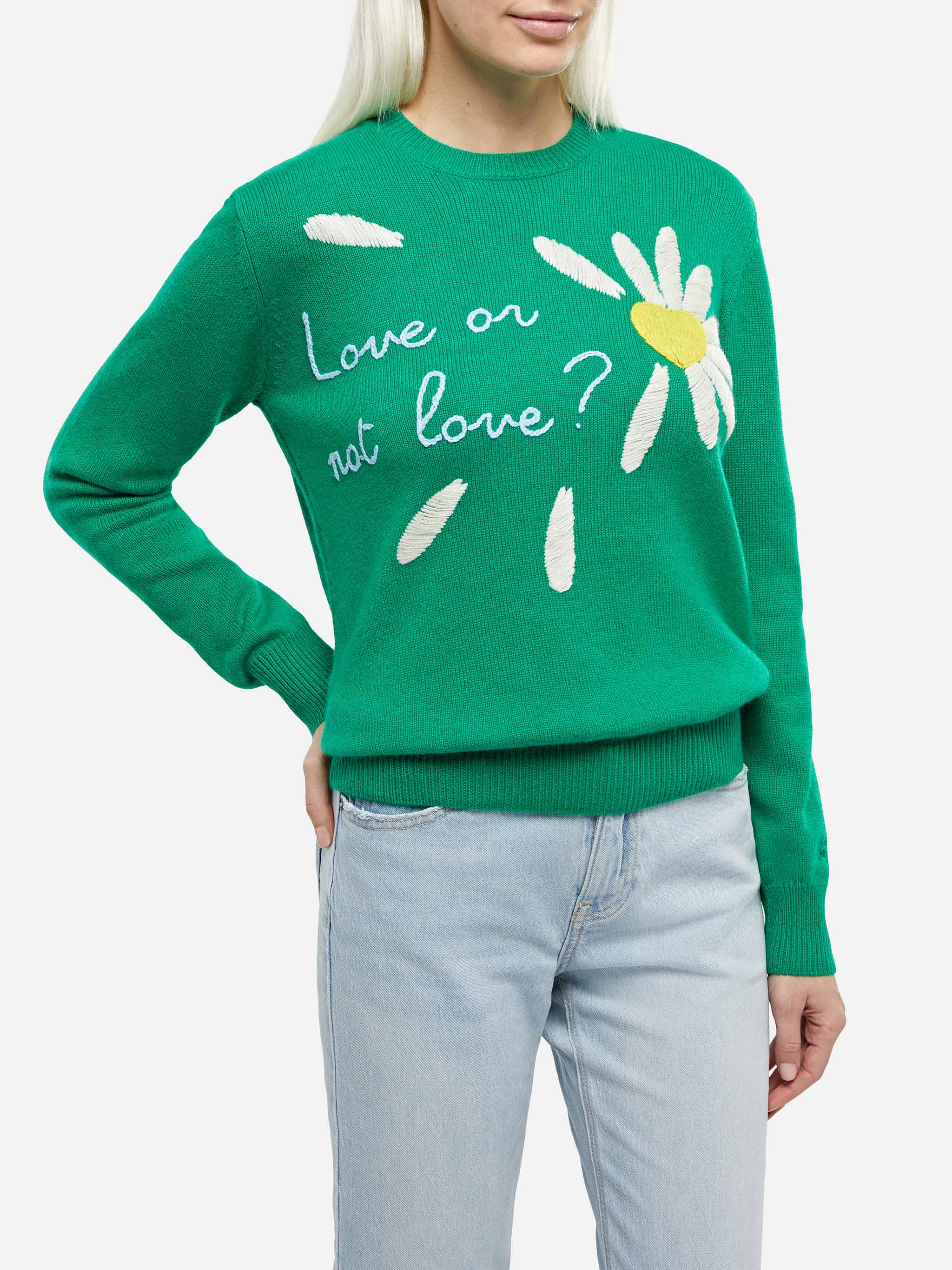 mc2-saint-barth-new-queen-maglia-donna-verde-filato-spazzolato-ricamo-love image 1