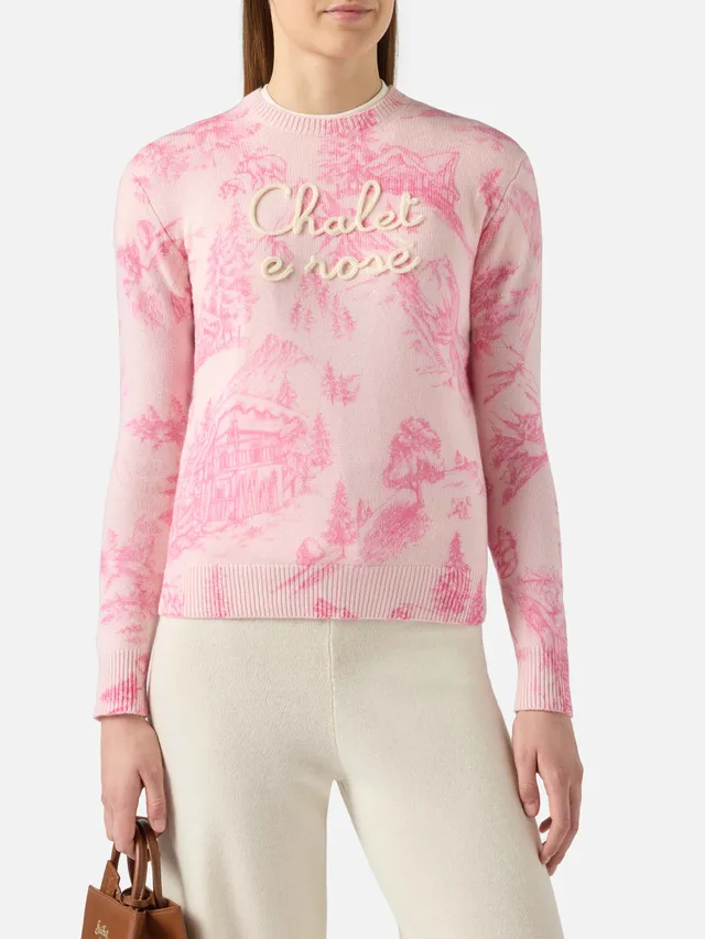 mc2-saint-barth-maglione-new-queen-donna-rosa-con-stampa-e-ricamo-chalet image 1