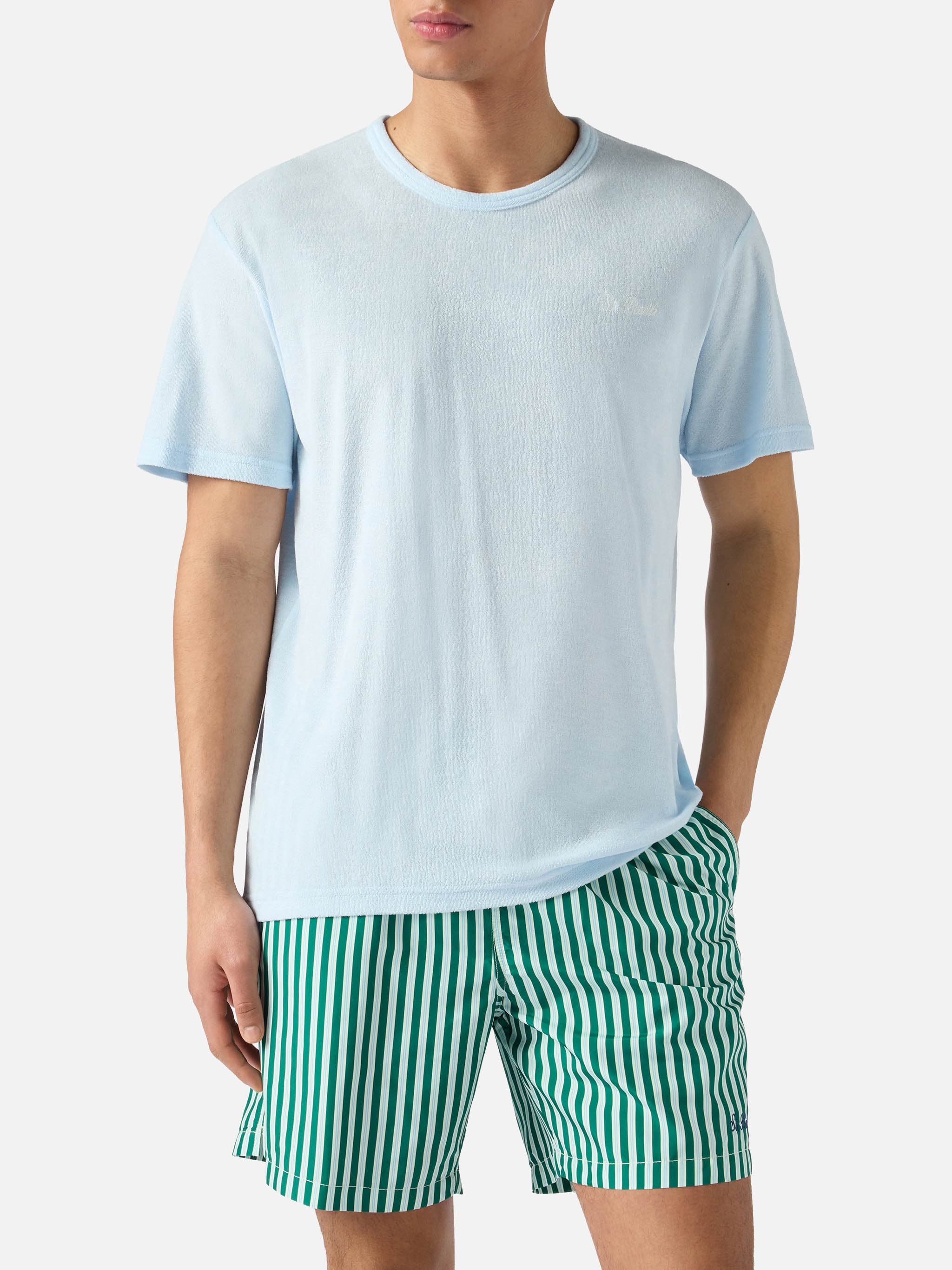 mc2-saint-barth-gary-t-shirt-uomo-azzurra-effetto-spugna-con-ricamo-logo image 2