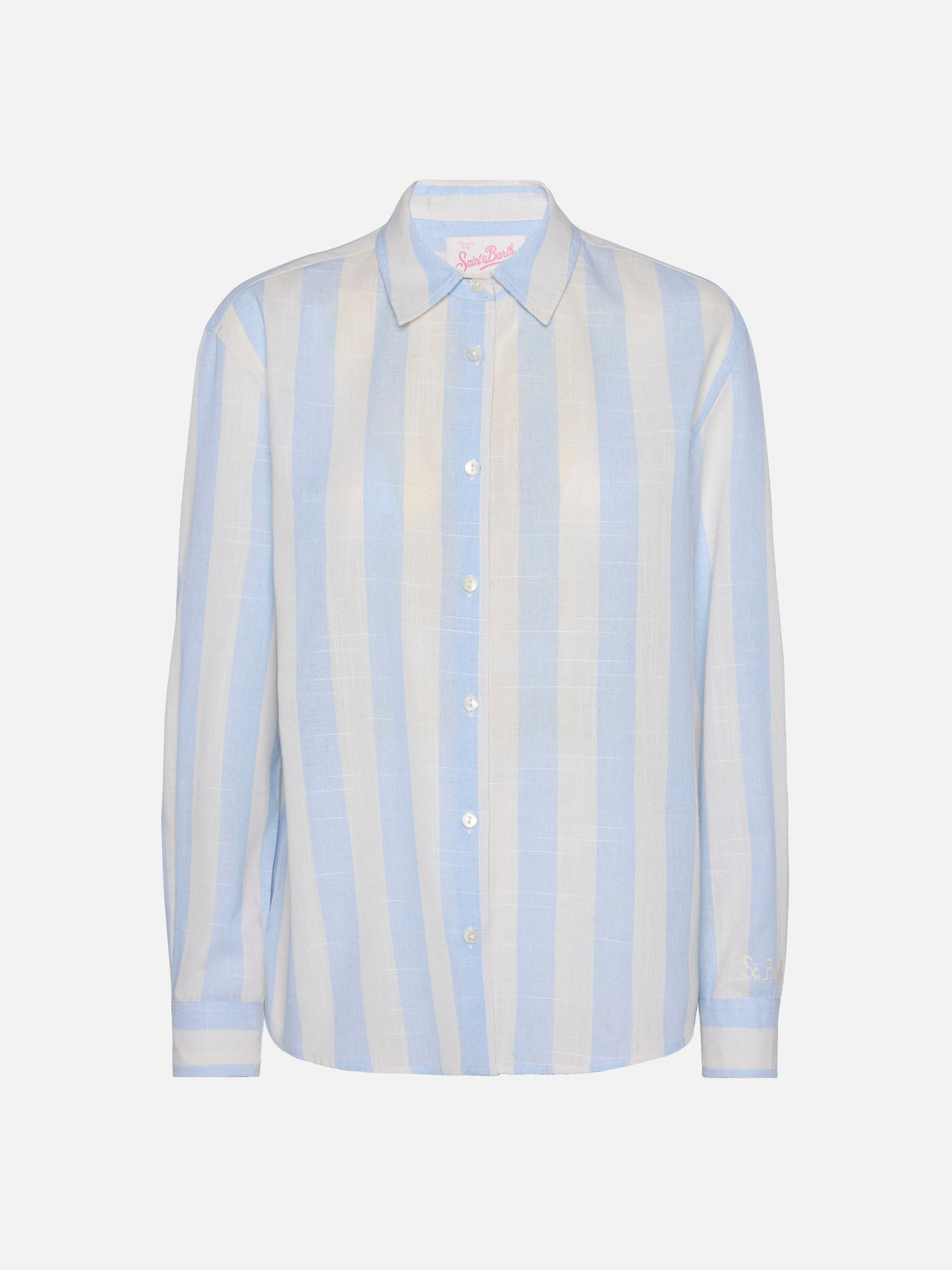 mc2-saint-barth-meredith-camicia-classica-cotone-rigata-azzurra-donna image 6
