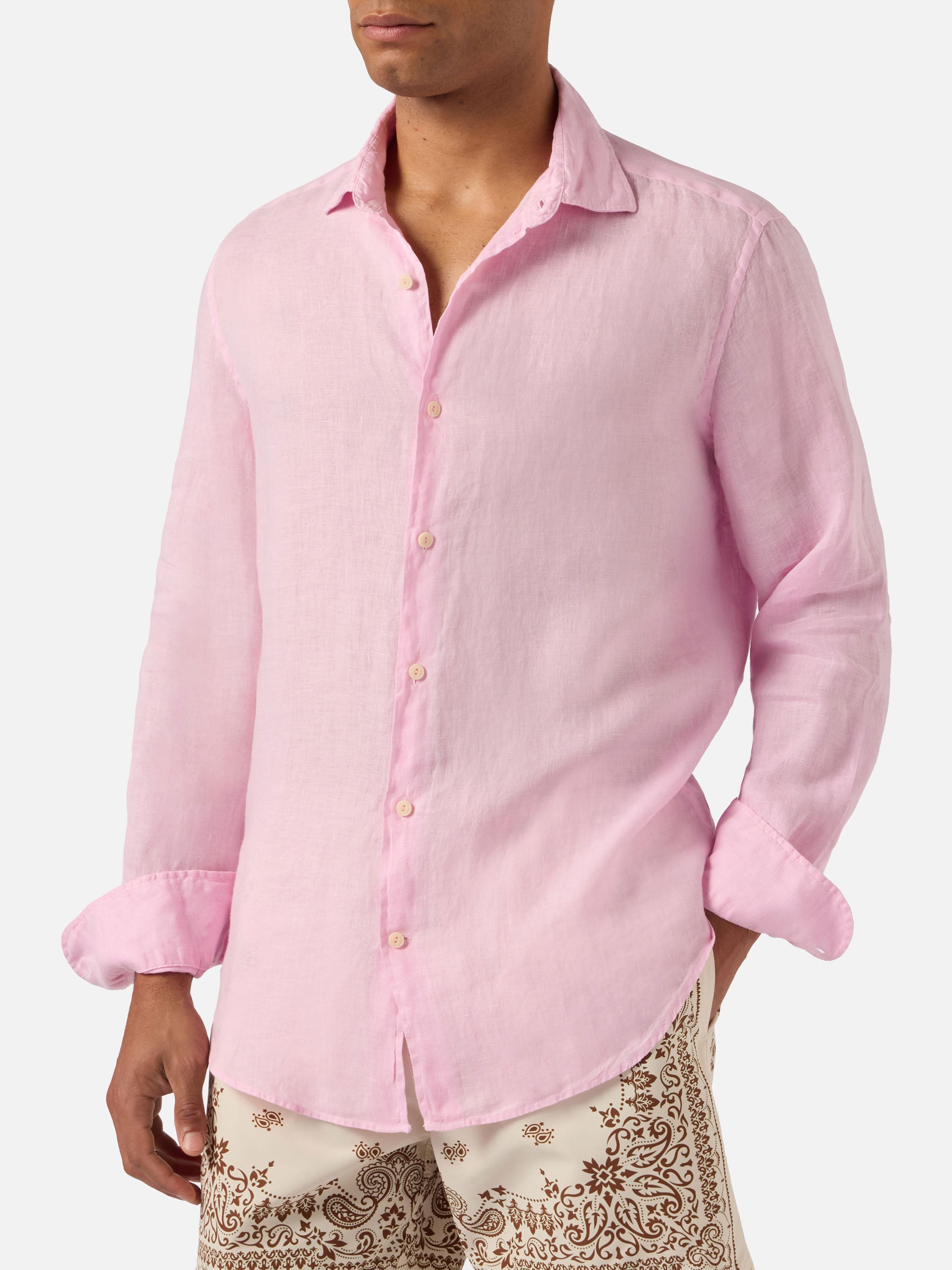mc2-saint-barth-pamplona-camicia-uomo-in-lino-rosa image 1