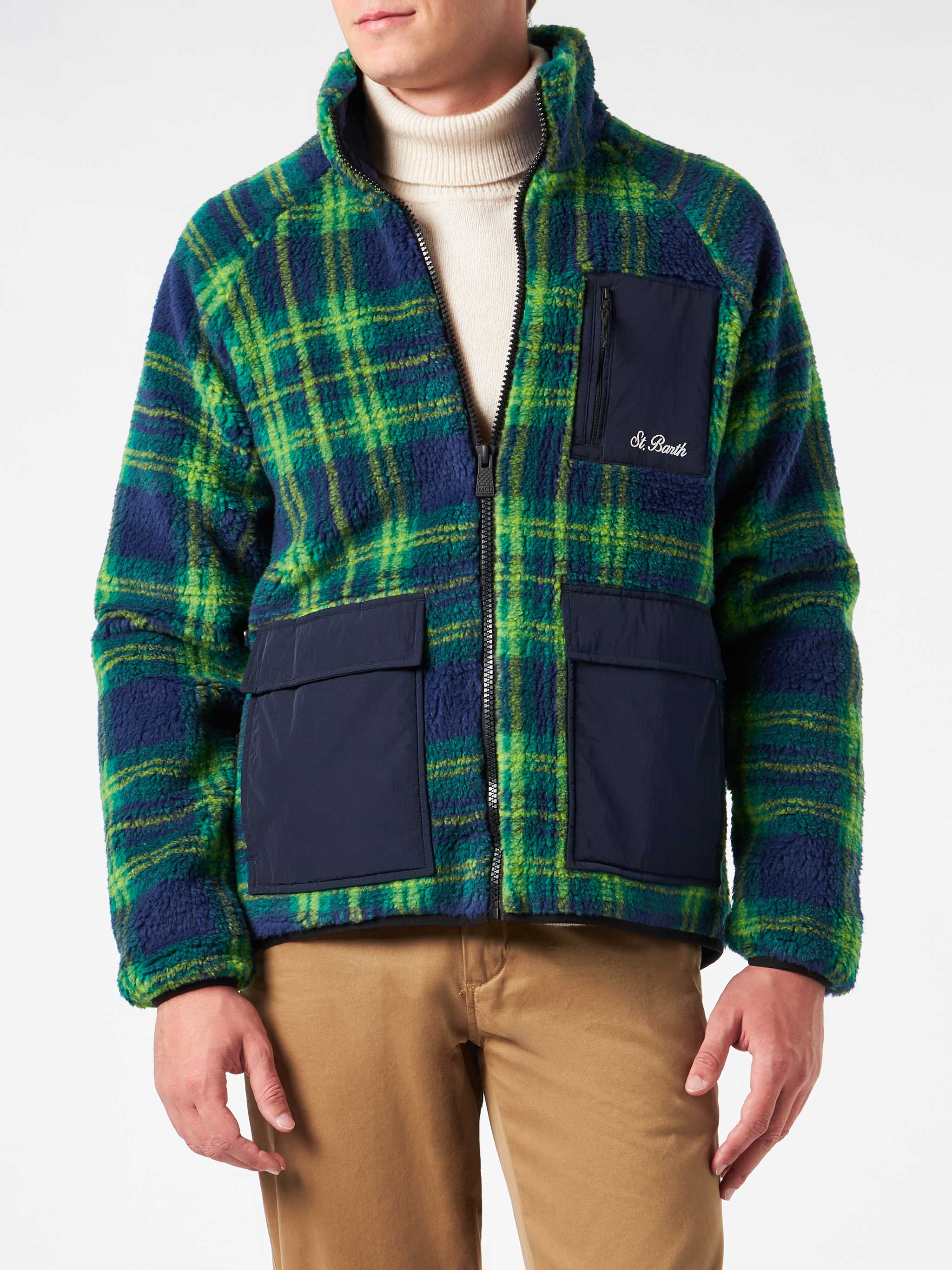 mc2-saint-barth-giacca-keystone-uomo-sherpa-fantasia-tartan-verde-blu image 1