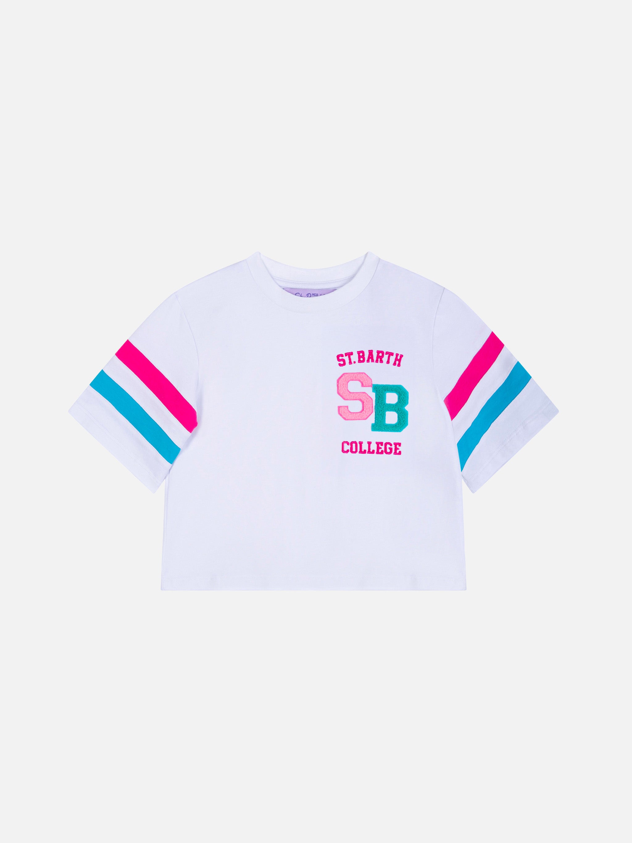 mc2-saint-barth-t-shirt-crop-bambina-bianca-in-cotone-sb-college image 1