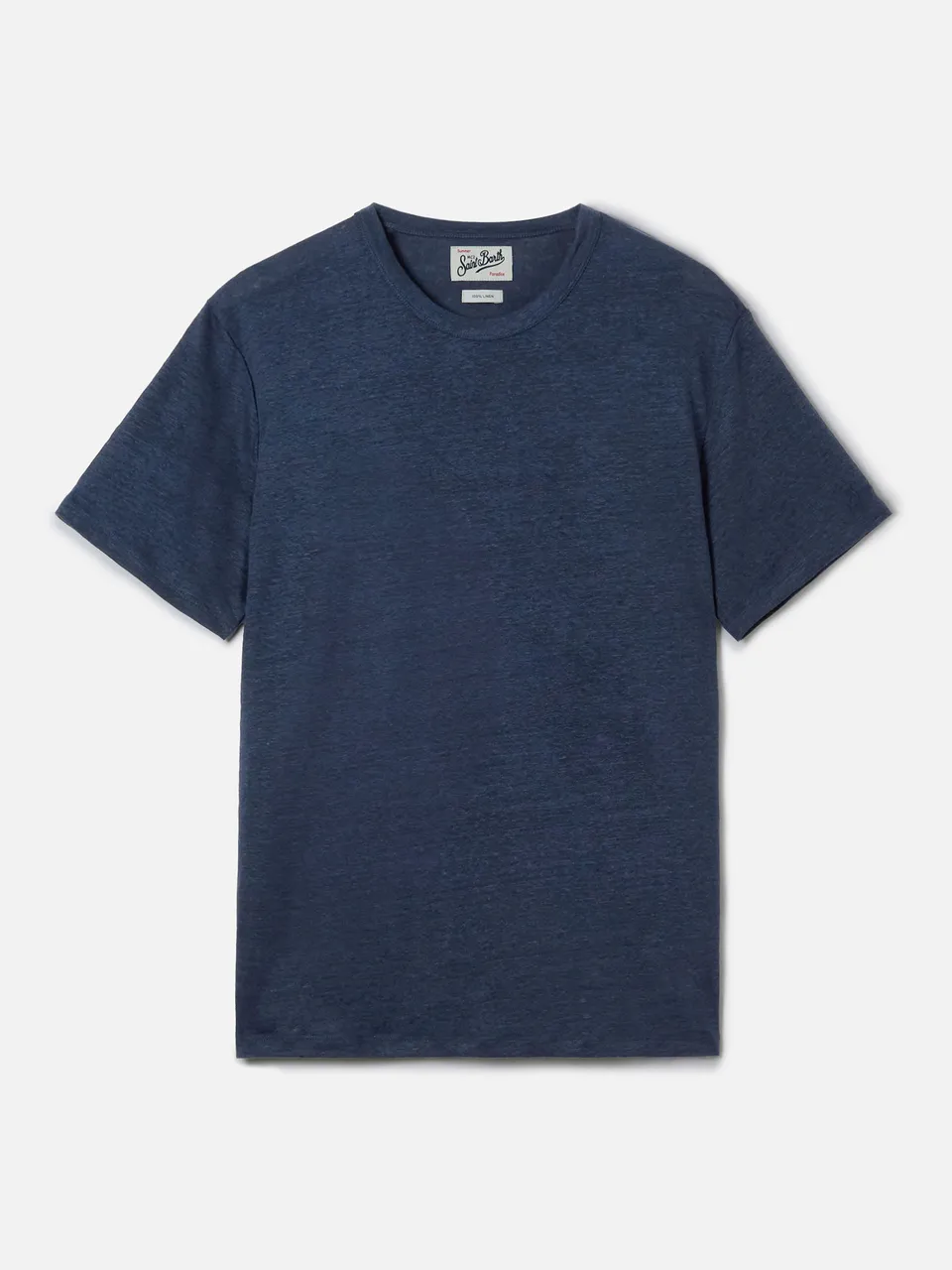 mc2-saint-barth-t-shirt-ecstasea-uomo-in-puro-lino-blu-con-logo-ricamato image 1