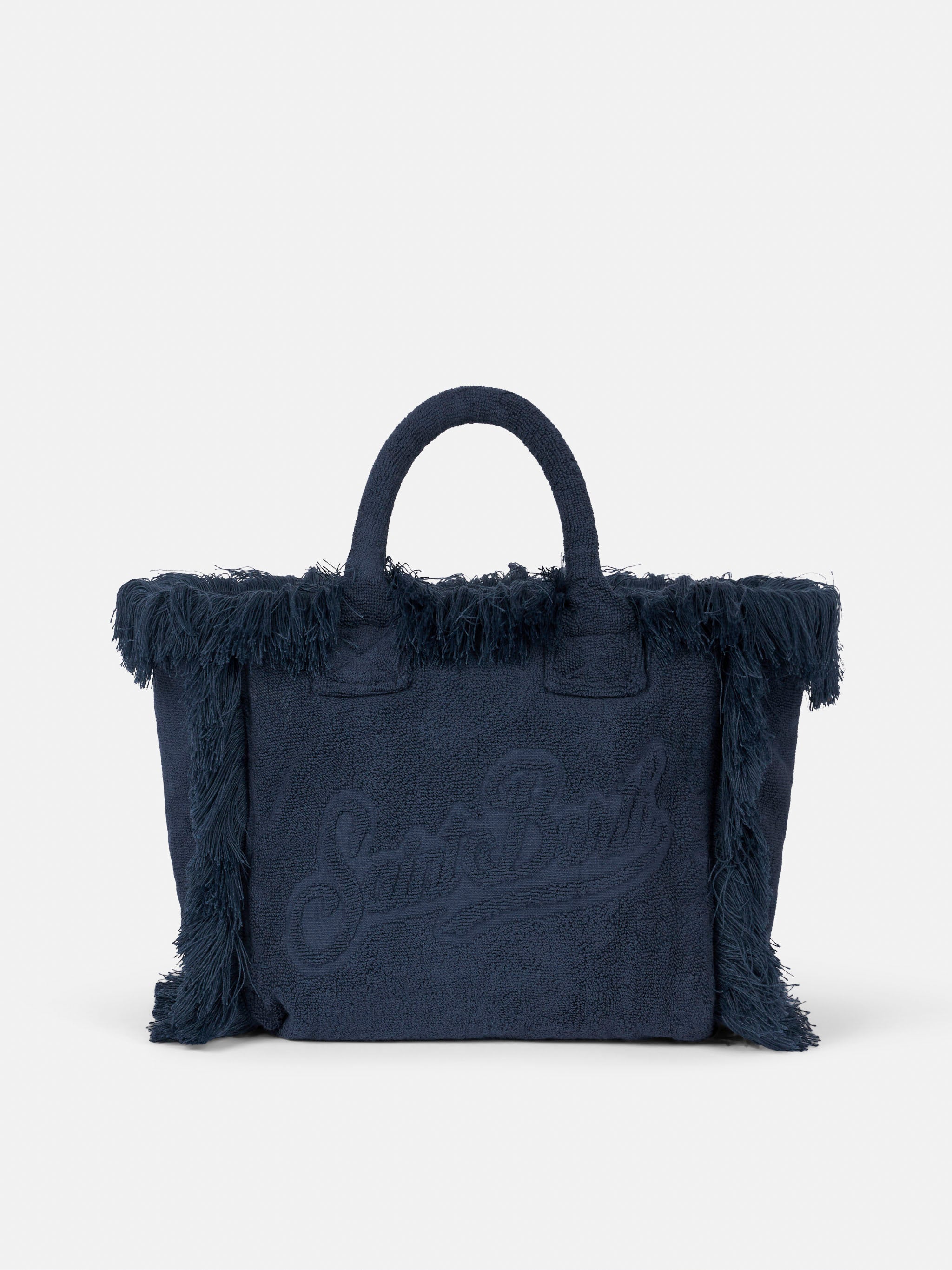 mc2-saint-barth-colette-col0011-borsa-in-spugna-blu-navy-con-logo-in-rilievo image 1