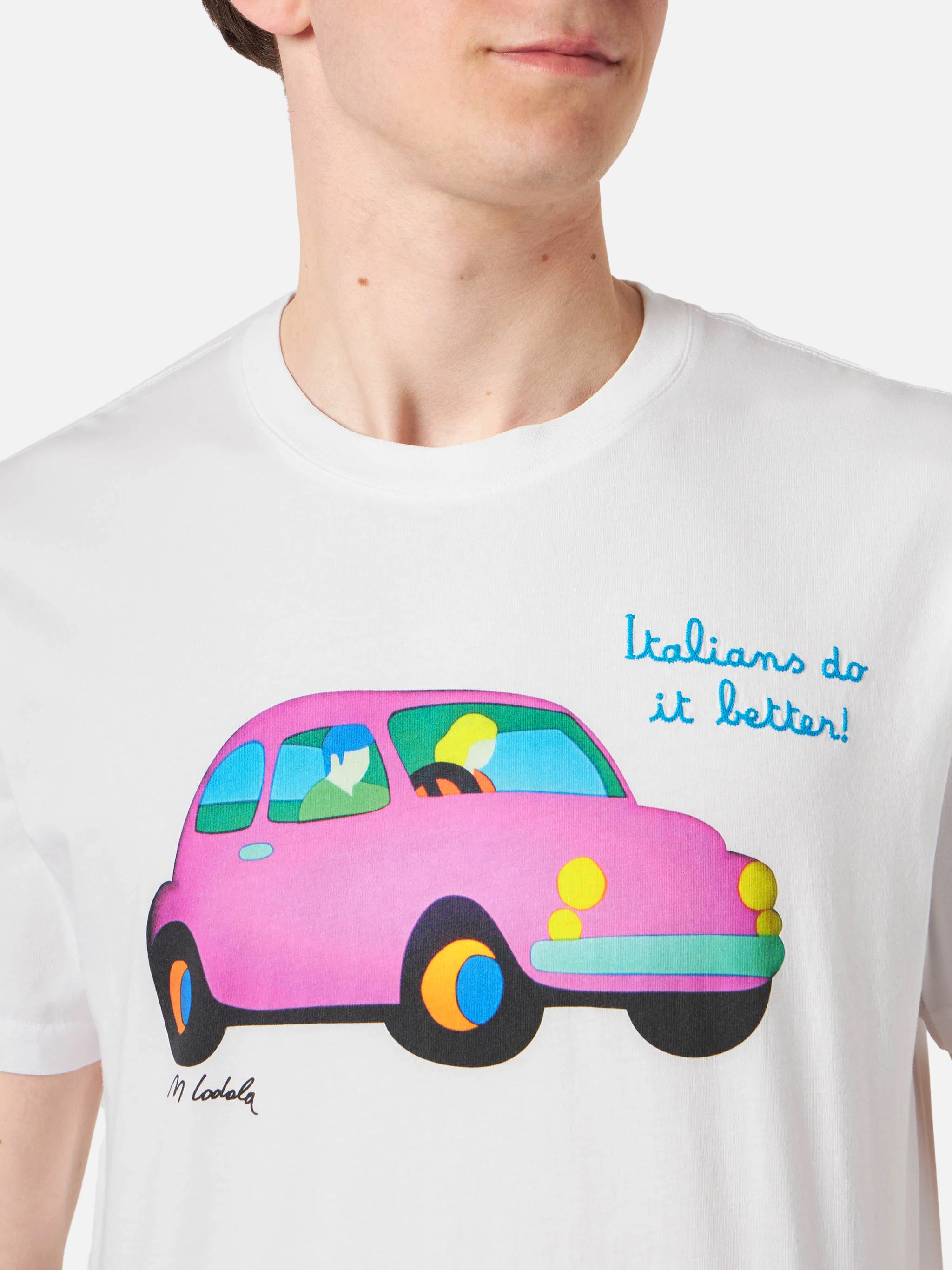 mc2-saint-barth-man-t-shirt-uomo-bianca-stampa-auto-lodola-special-edition image 2