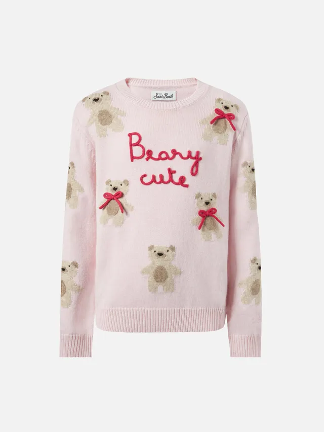 mc2-saint-barth-princess-girocollo-in-misto-cashmere-con-jacquard-orsetti-rosa image 1