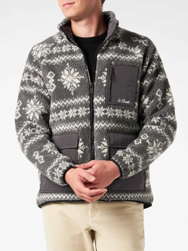 mc2-saint-barth-giacca-keystone-uomo-sherpa-fantasia-nordica-grigia image 1