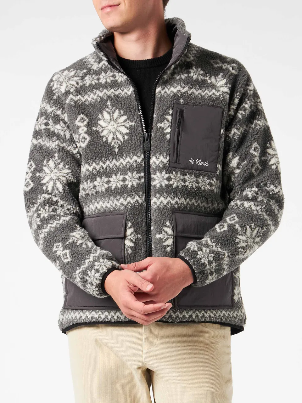 mc2-saint-barth-giacca-keystone-uomo-sherpa-fantasia-nordica-grigia image 1