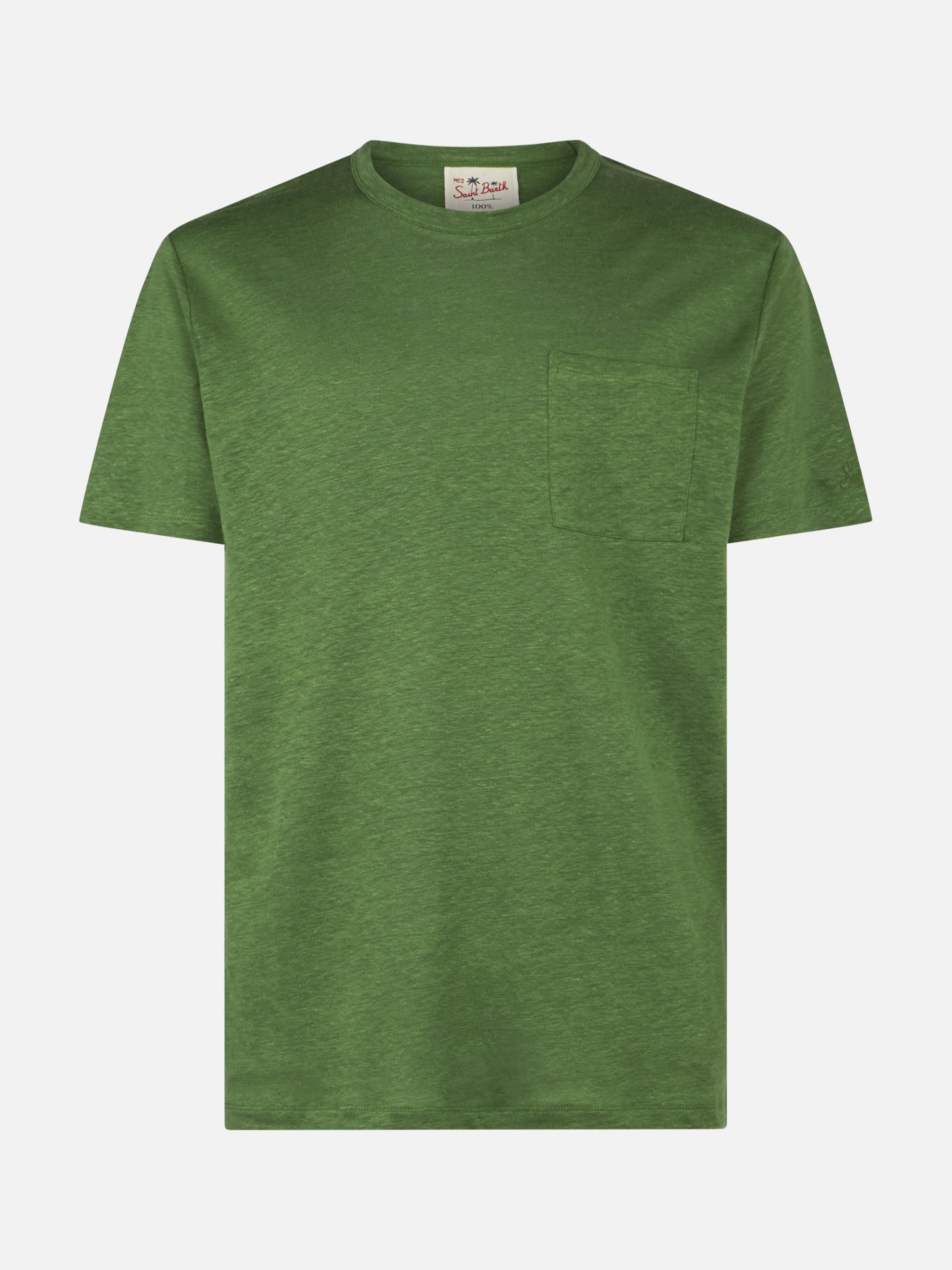 mc2-saint-barth-t-shirt-ecstasea-uomo-in-lino-verde-militare image 1