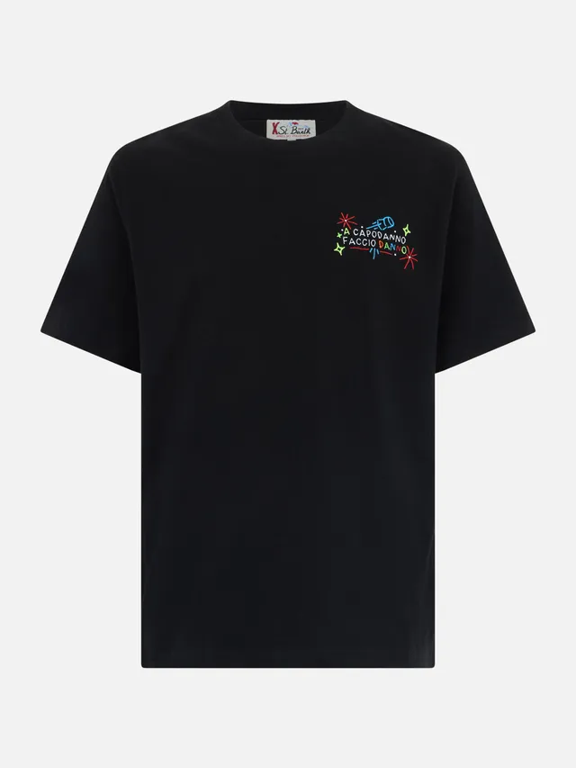 mc2-saint-barth-t-shirt-arnott-nera-con-ricamo-a-capodanno-faccio-danno-special- image 1