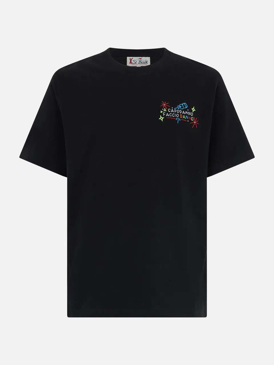 mc2-saint-barth-t-shirt-arnott-nera-con-ricamo-a-capodanno-faccio-danno-special- image 1